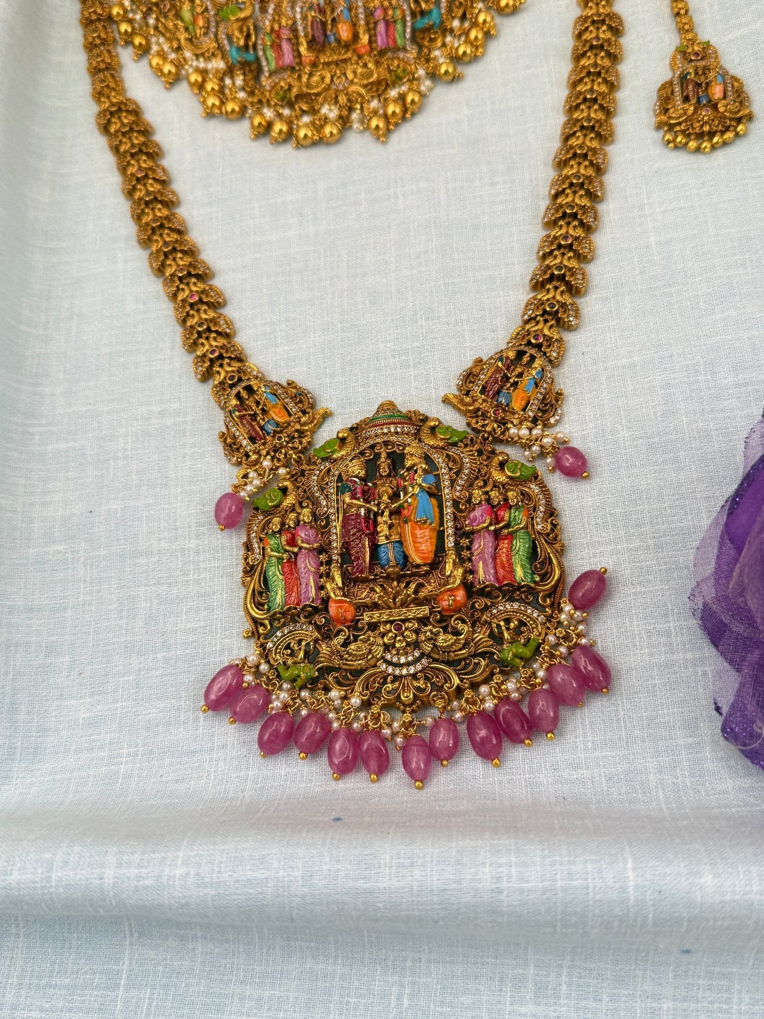 Luxurious Antique Srinivasa Kalyana Hand Painted Bridal Necklace Set 0595 - Mahilas