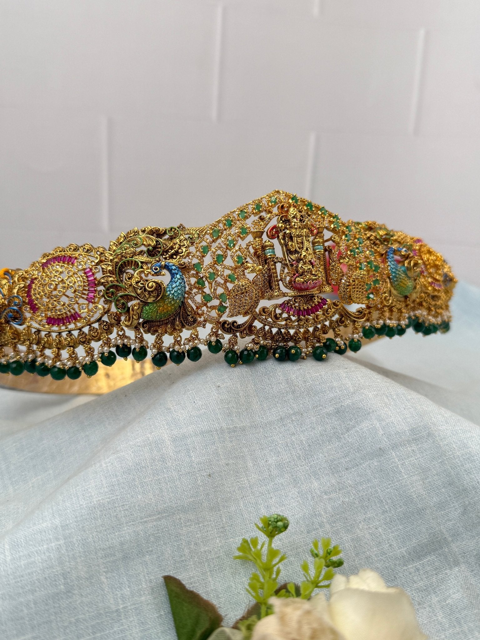 Luxurious Antique Srinivasa Lakshmi Hand Paint Vaddanam Kamarbandh 7256 - Mahilas