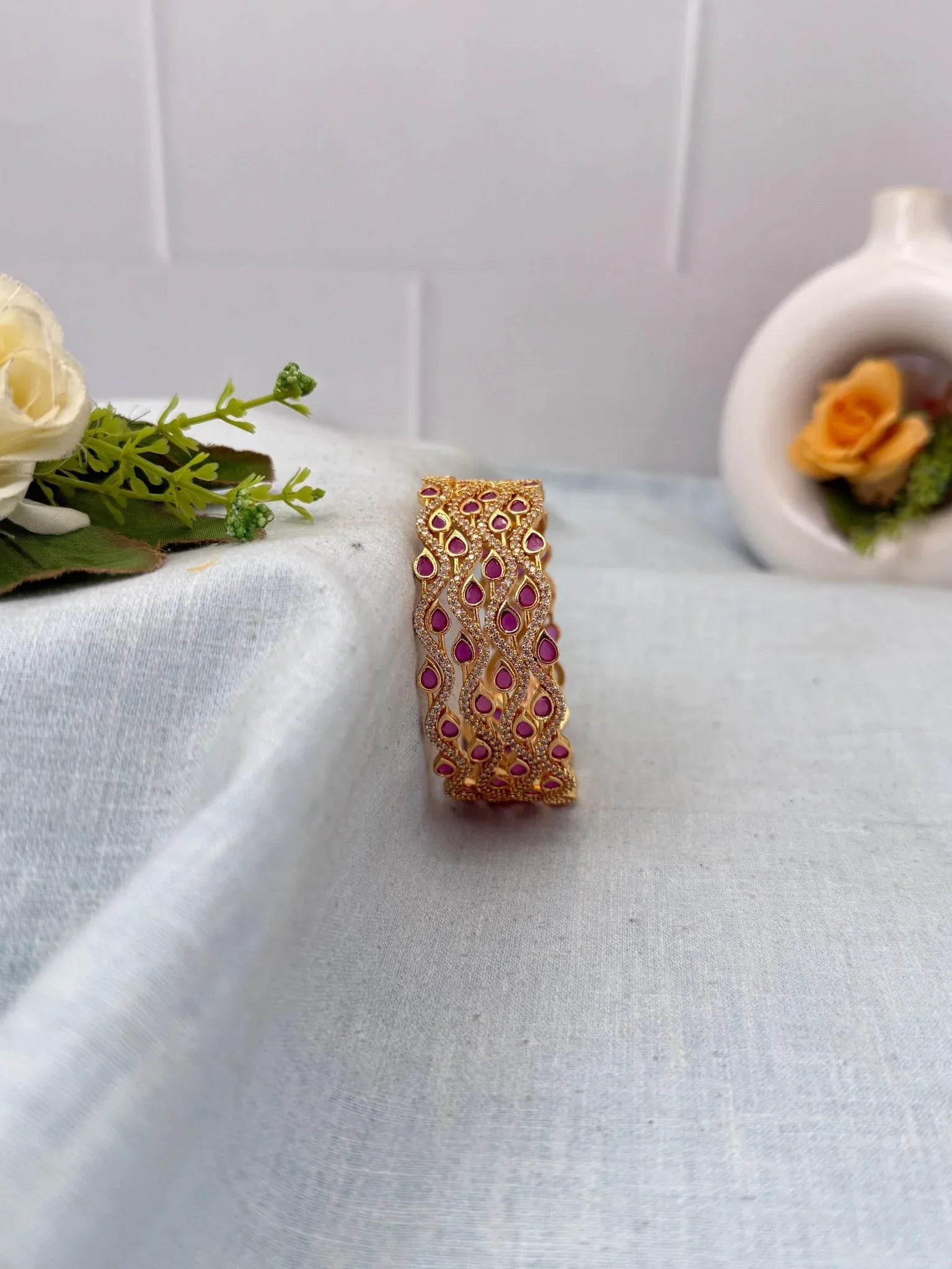 Luxurious Antique Stone Bangles 7055 - 3 Colors - Mahilas