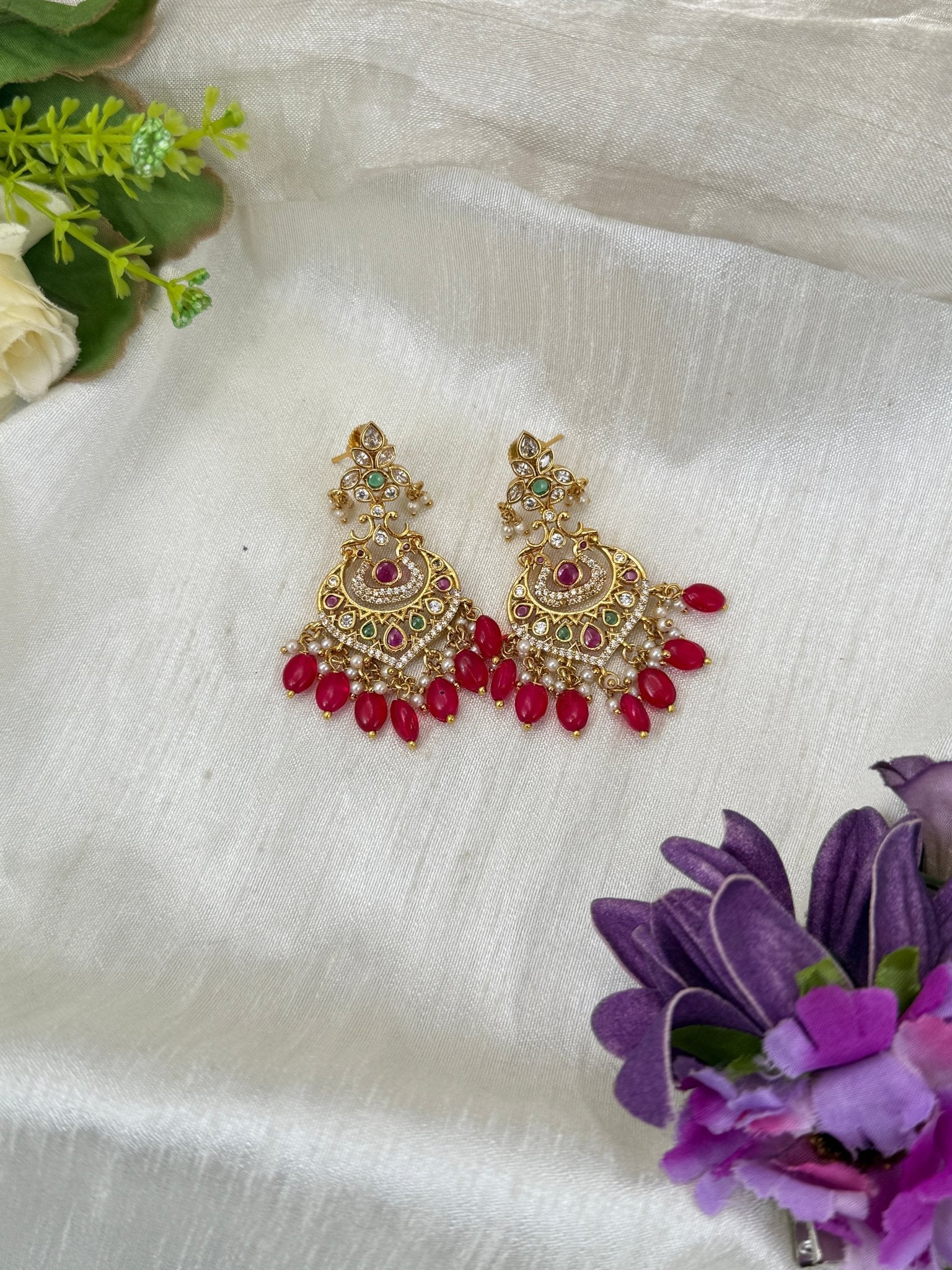 Luxurious Antique Stone Chandbali Earrings 0829 - Mahilas