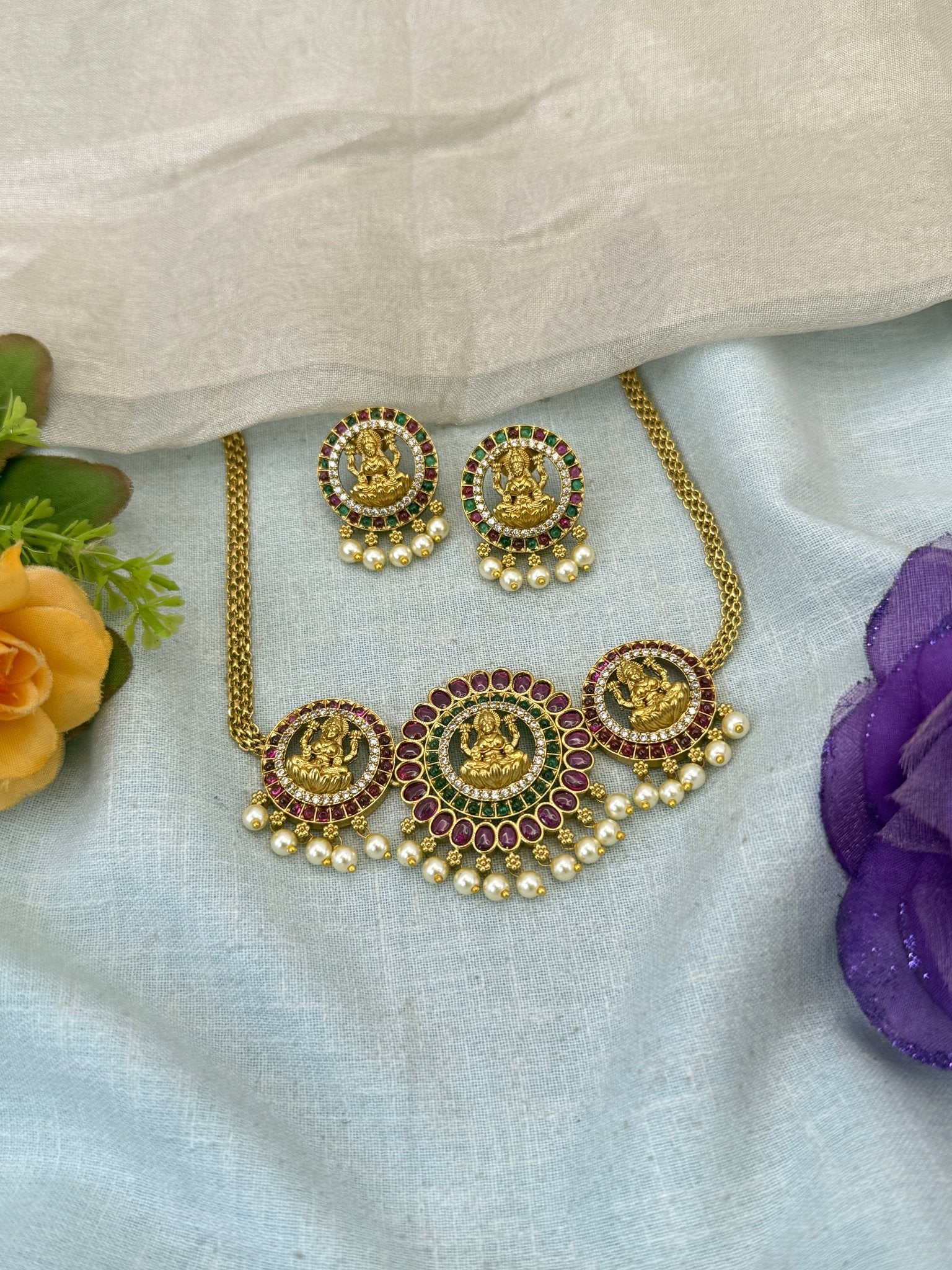 Luxurious Antique Stone Choker Necklace Set 1057 - Mahilas