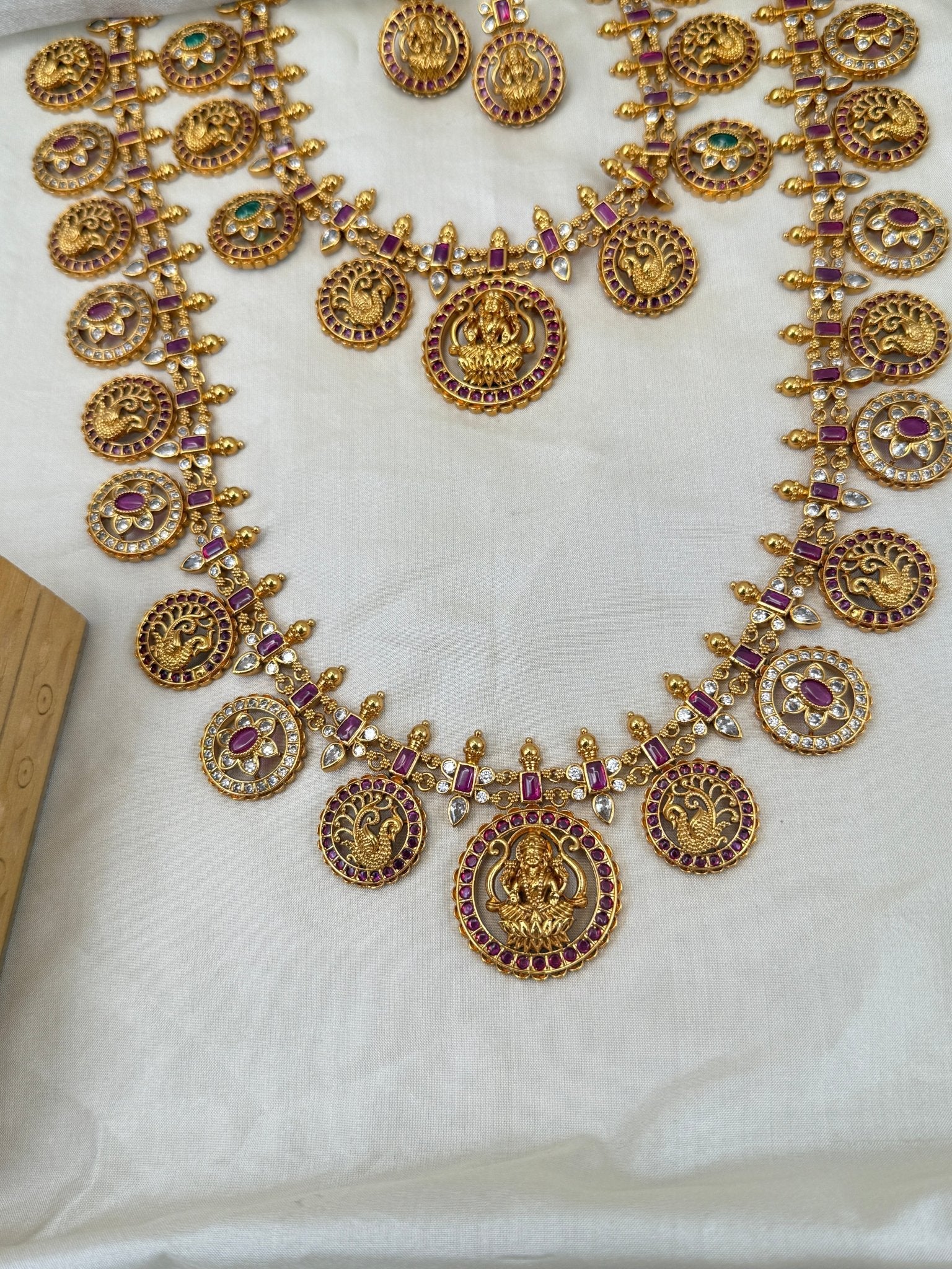 Luxurious Antique Stone Lakshmi Bottumala Bridal Necklace Set 0505 - Mahilas
