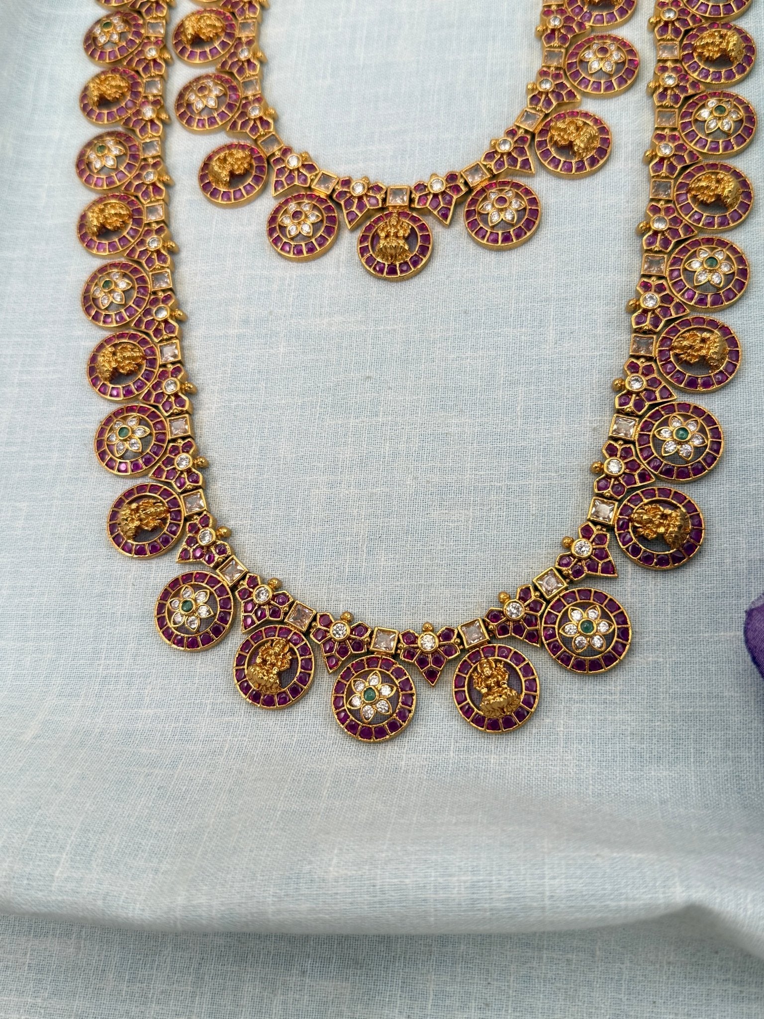 Luxurious Antique Stone Lakshmi Bottumala Bridal Necklace Set 0644 - Mahilas