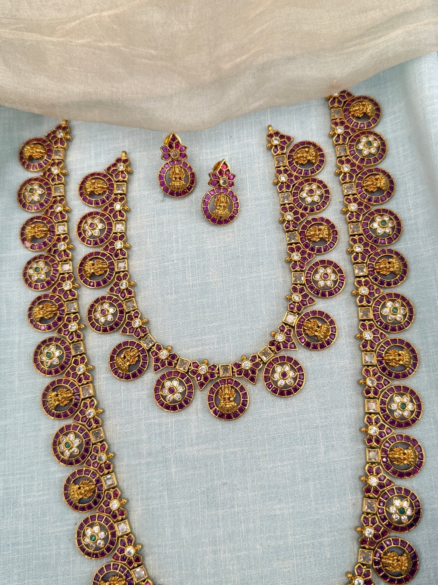 Luxurious Antique Stone Lakshmi Bottumala Bridal Necklace Set 0644 - Mahilas