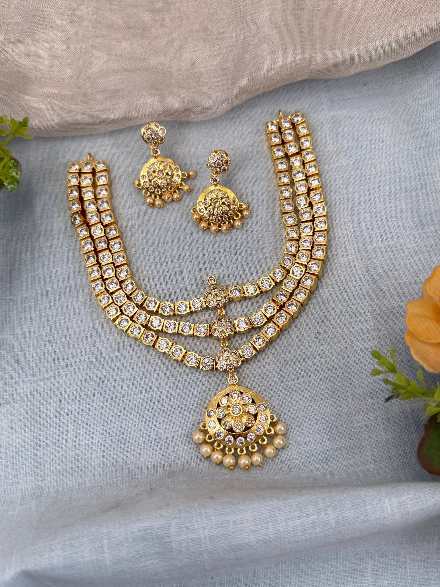 Luxurious Antique Stone Layered Short Necklace Set 0589 - Mahilas