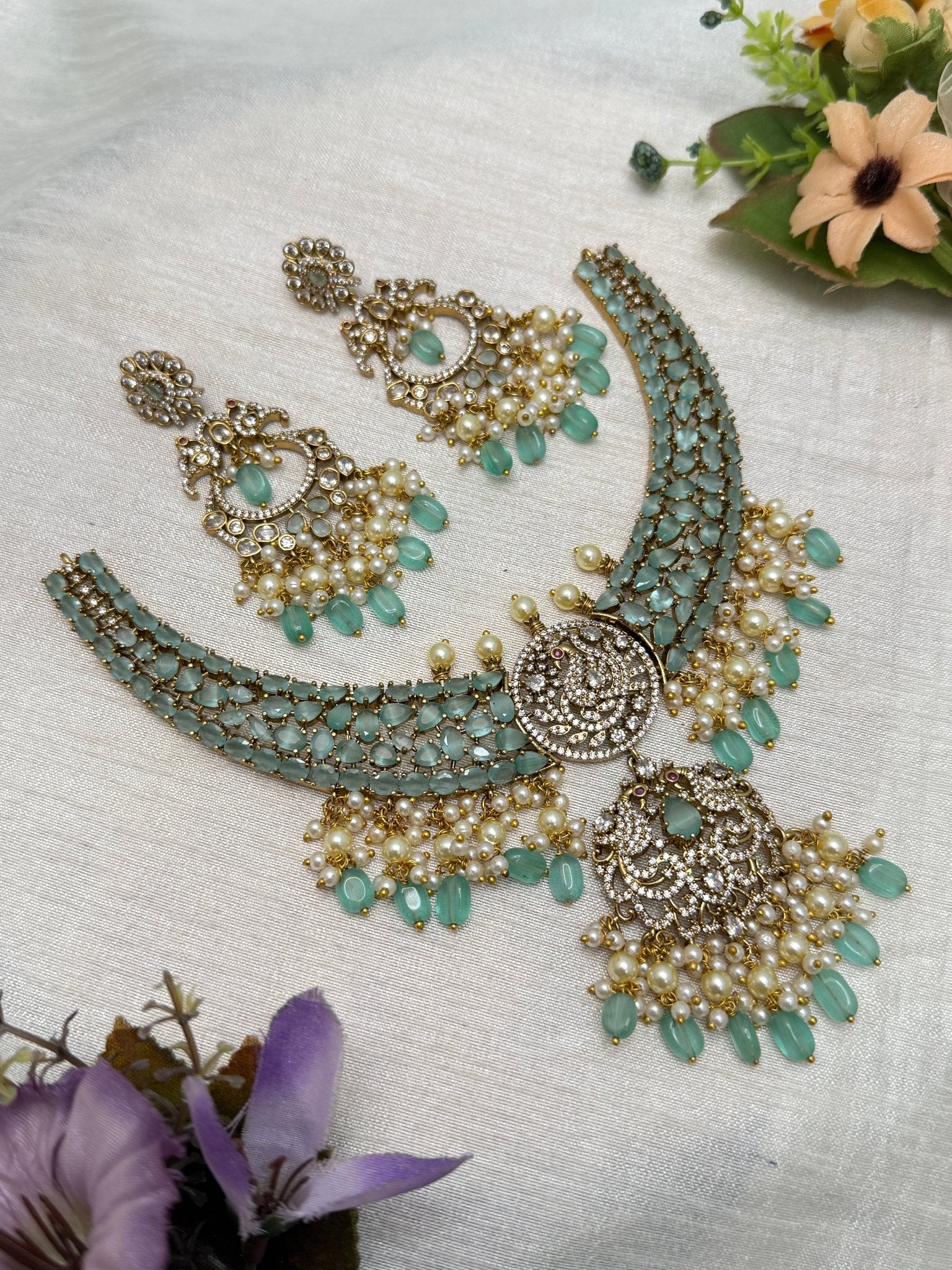 Luxurious Antique Stone Necklace Set 625 - Mahilas
