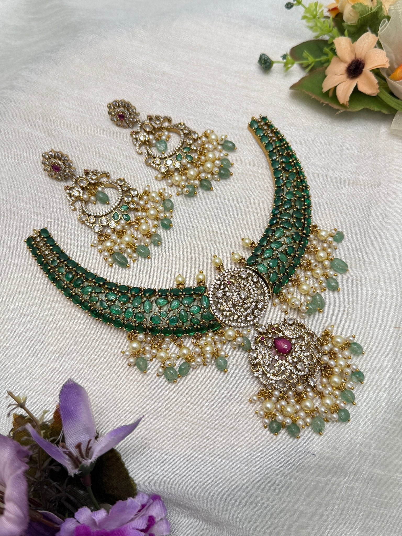 Luxurious Antique Stone Necklace Set 626 - Mahilas