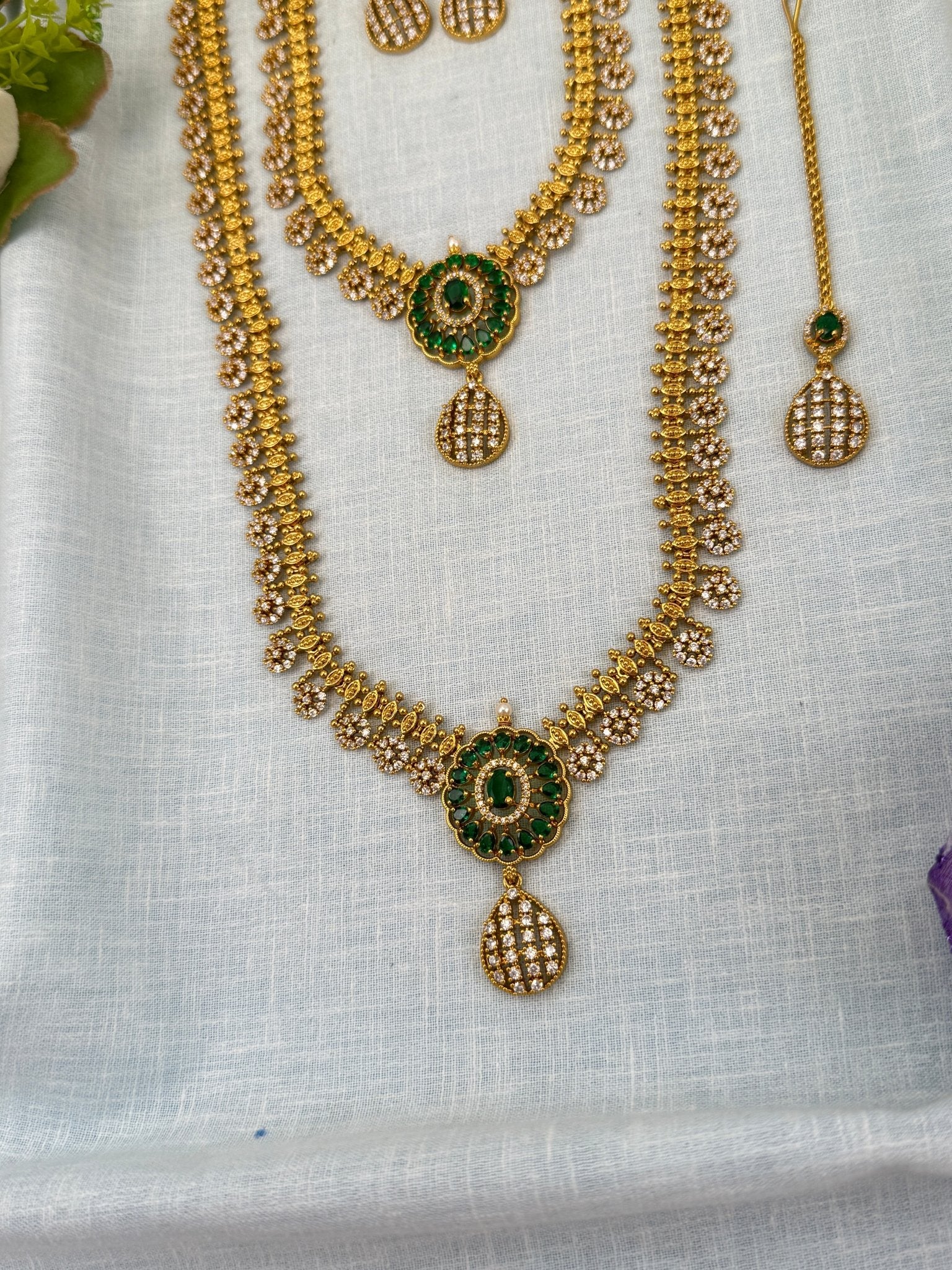 Luxurious Antique Stone Semi Bridal Necklace Set 0669 - Mahilas