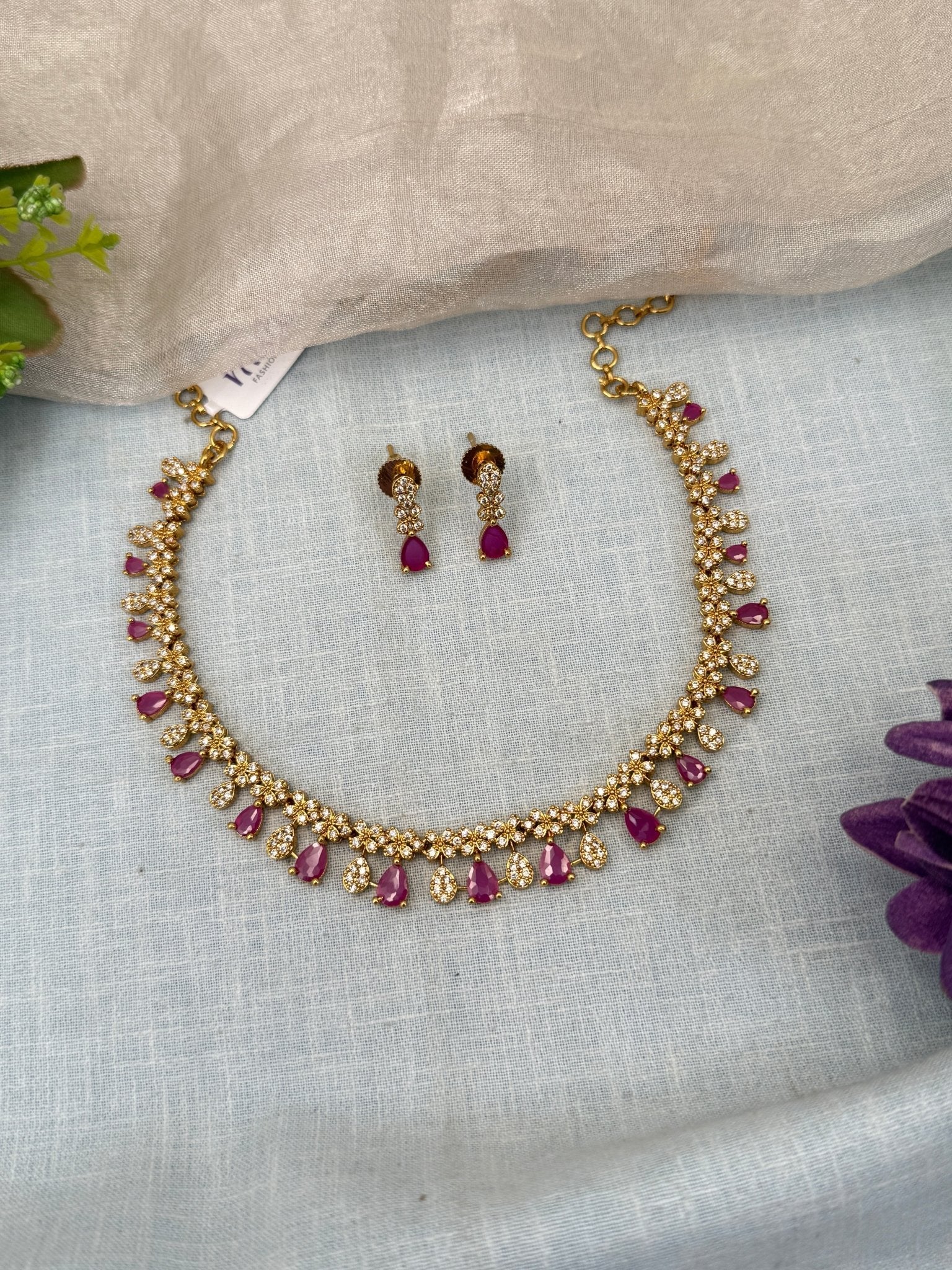 Luxurious Antique Stone Short Necklace Set 0410 - Mahilas