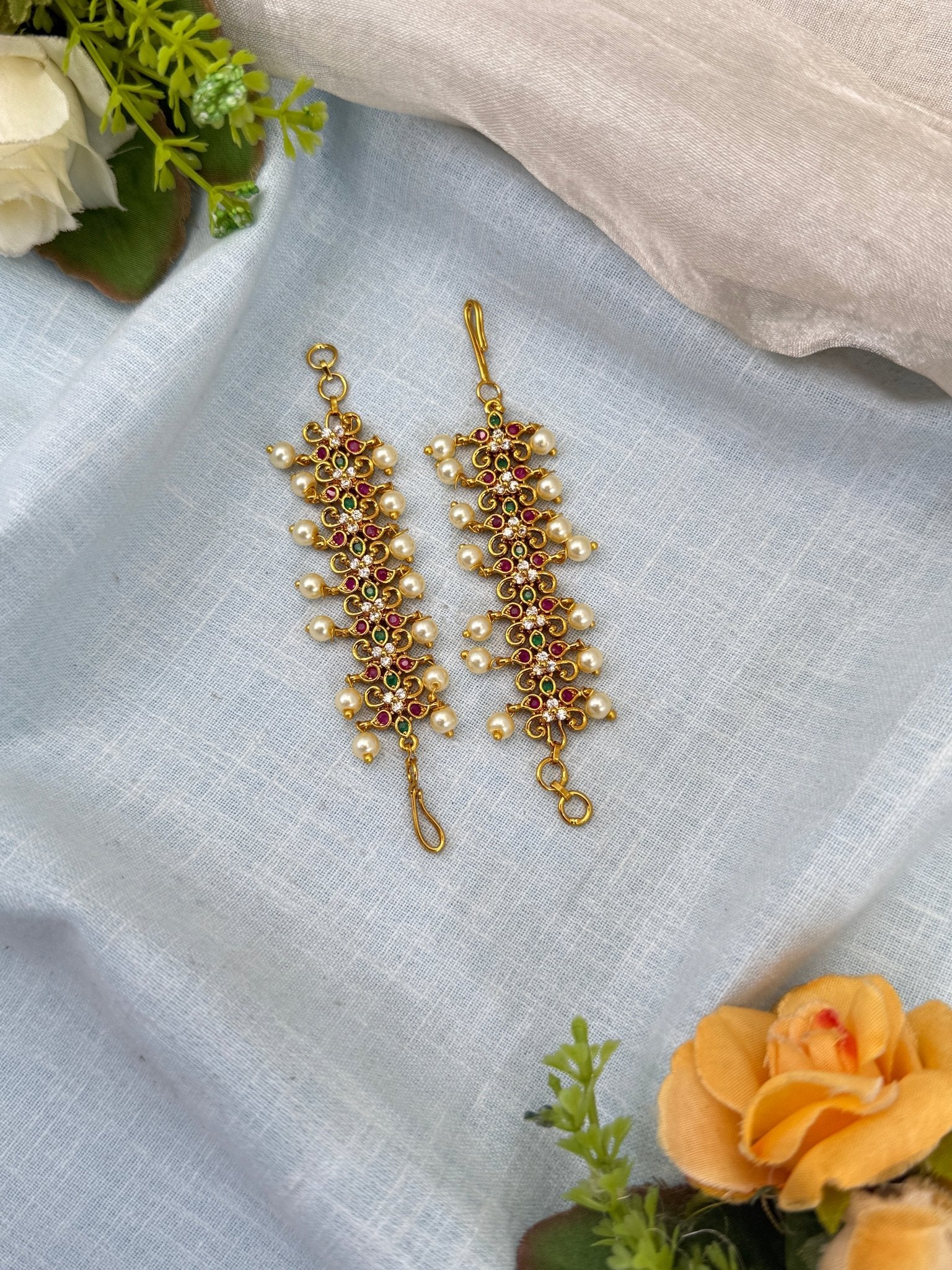 Luxurious Antique Straight Maatal Earchain 375 - Mahilas