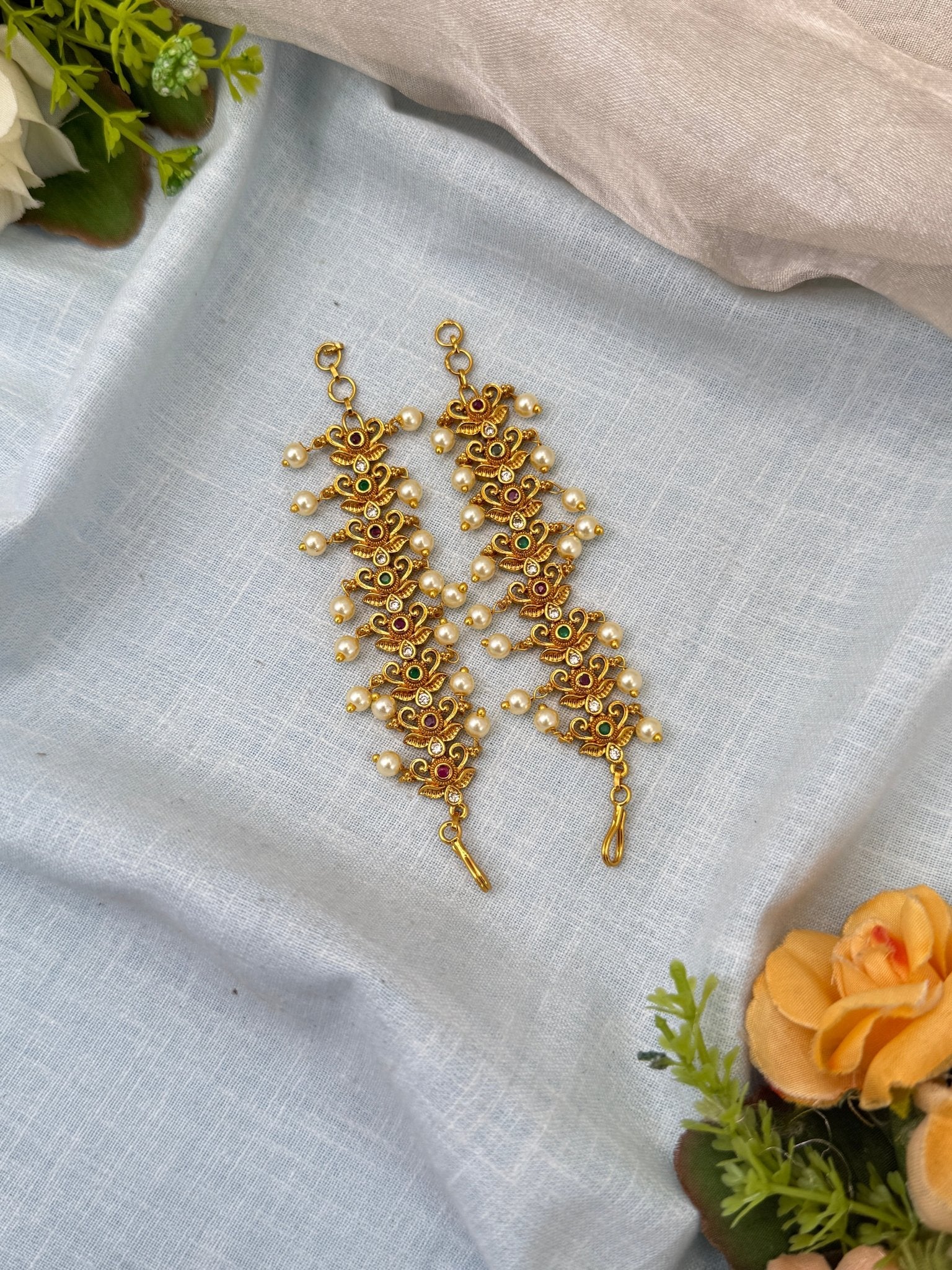 Luxurious Antique Straight Maatal Earchain 379 - Mahilas