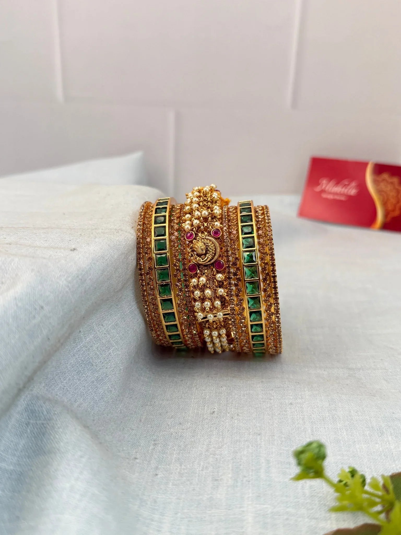 Luxurious Antique Swarna Green Bridal Bangle Set 5235 - Mahilas