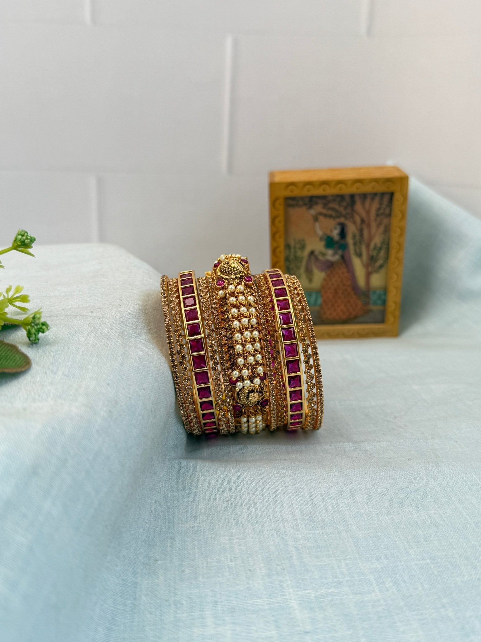 Luxurious Antique Swarna Ruby Bridal Bangle Set 5235 - Mahilas