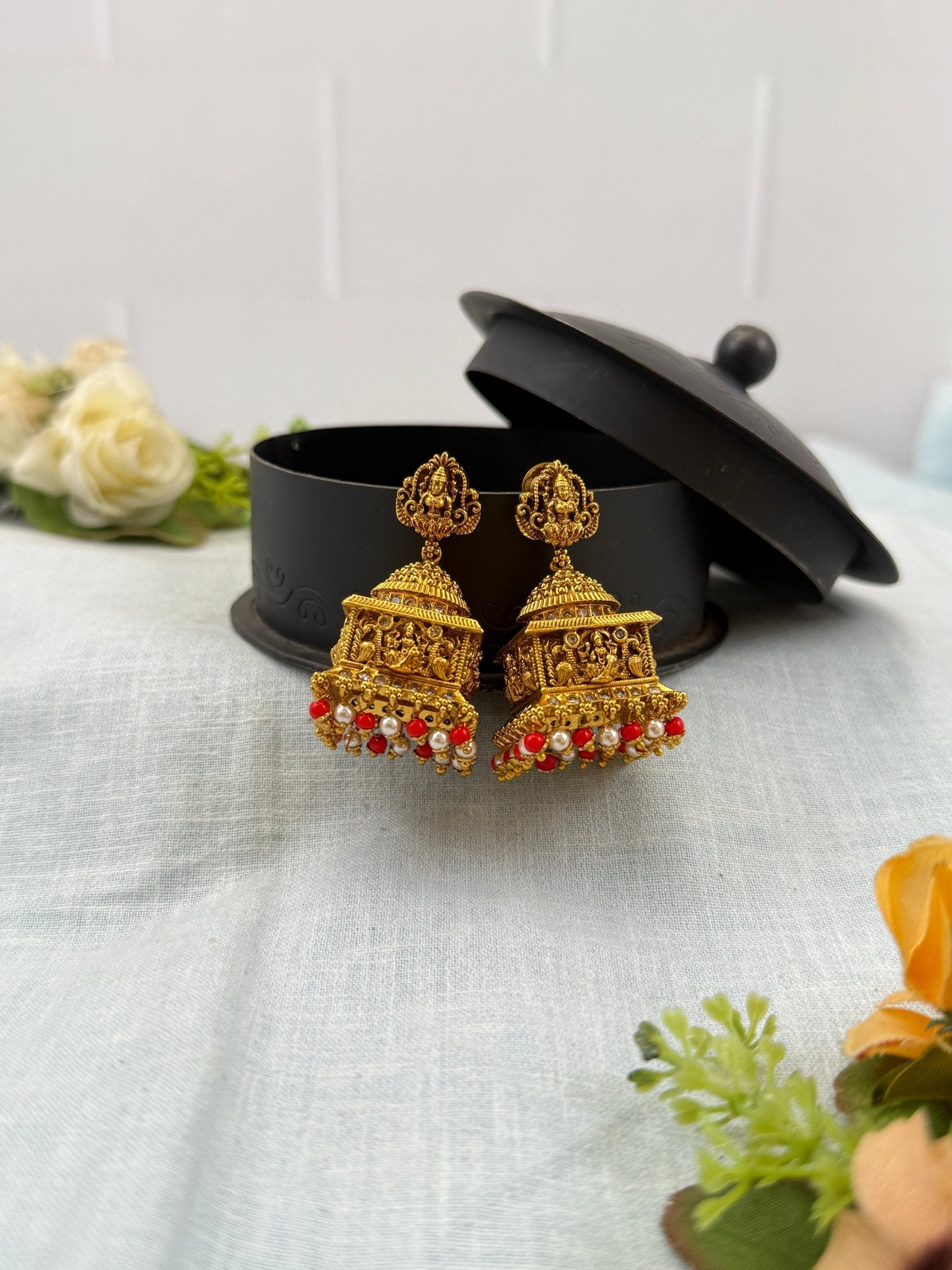 Luxurious Antique Temple Jhumka Earrings 0849 - Mahilas
