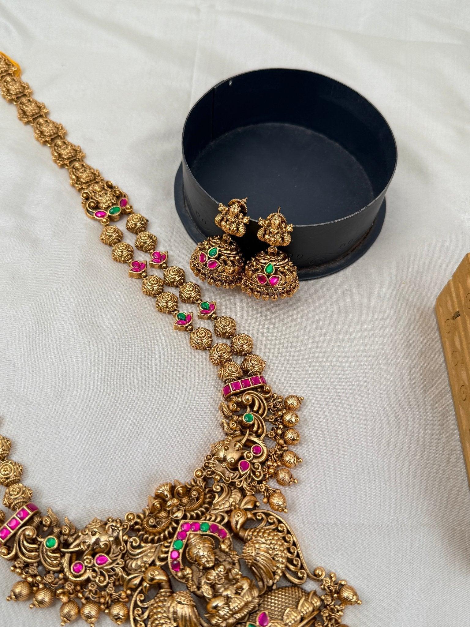 Luxurious Antique Temple Lakshmi Long Necklace Set 710 - Mahilas