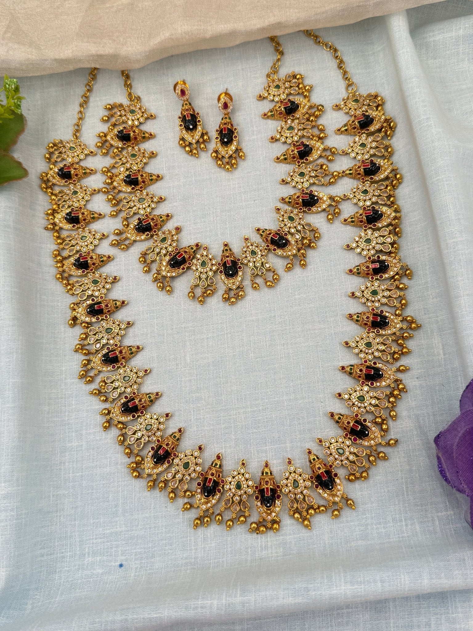 Luxurious Antique Venkateshwara Semi Bridal Necklace Set 0668 - Mahilas