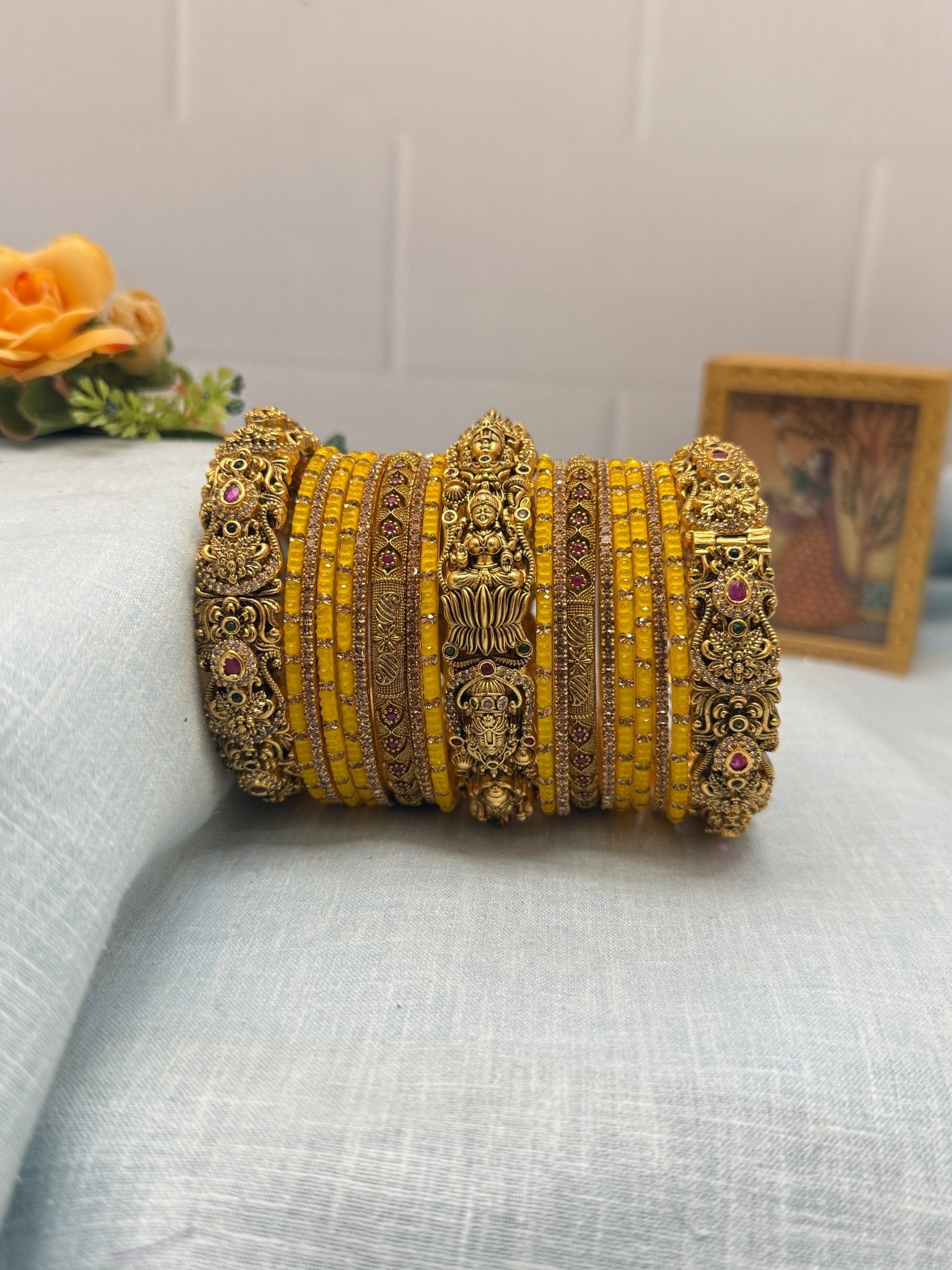 Luxurious Glass & Antique Bridal Bangle Set in 9 Color options - 5176 - Mahilas