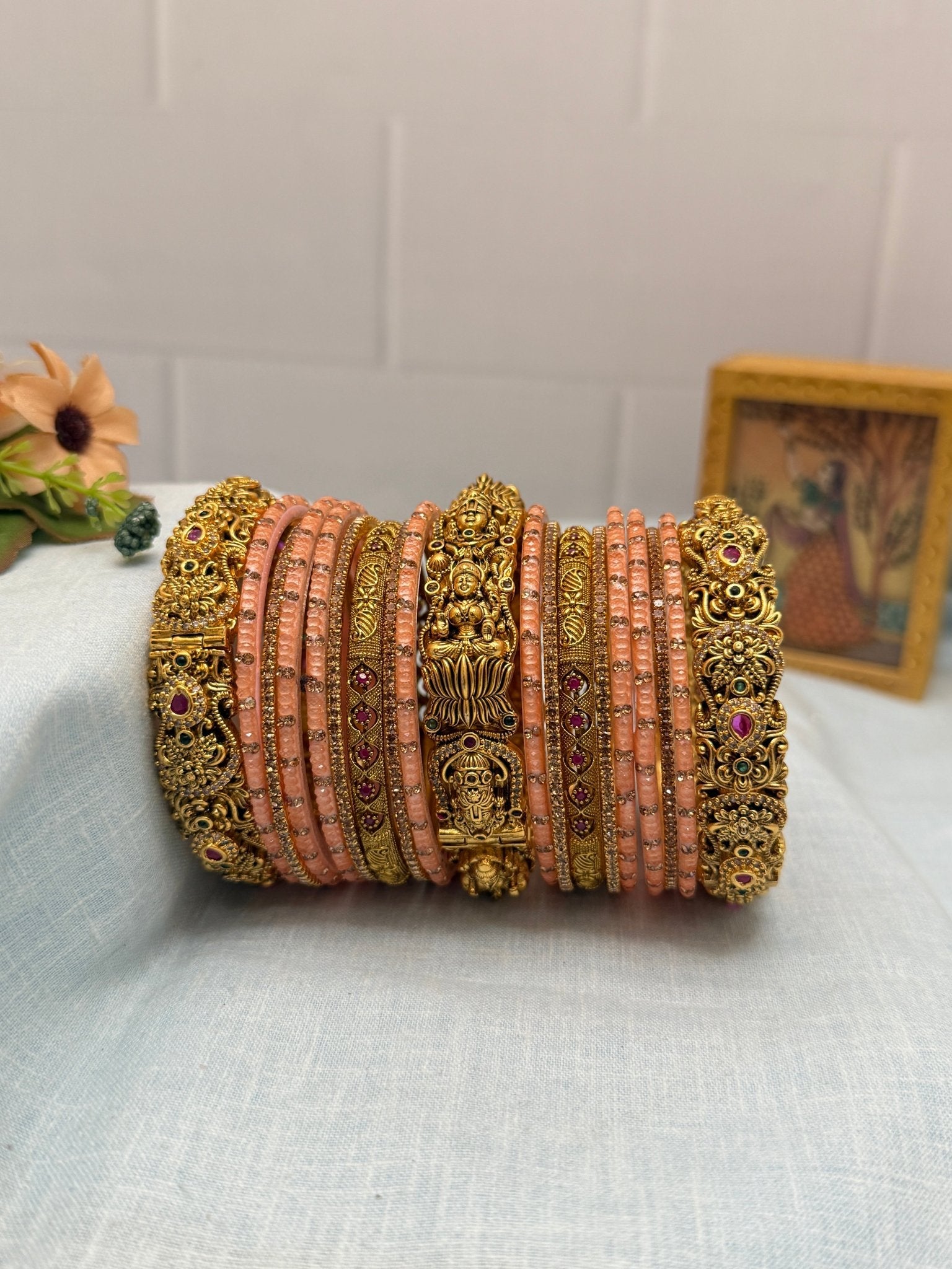 Luxurious Glass & Antique Bridal Bangle Set in 9 Color options - 5176 - Mahilas
