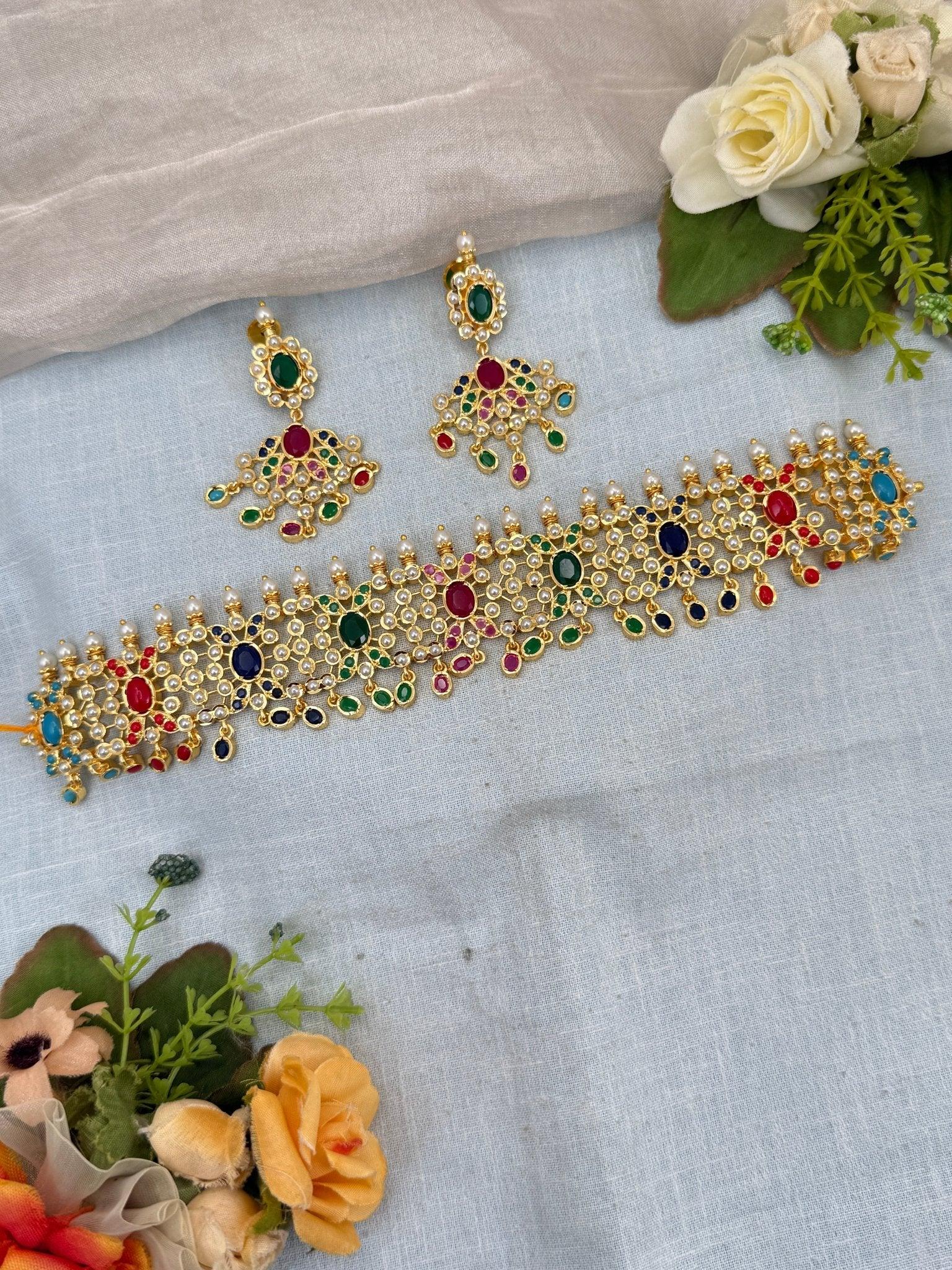 Luxurious Gold Like Antique Choker Necklace Set 0248 - Mahilas
