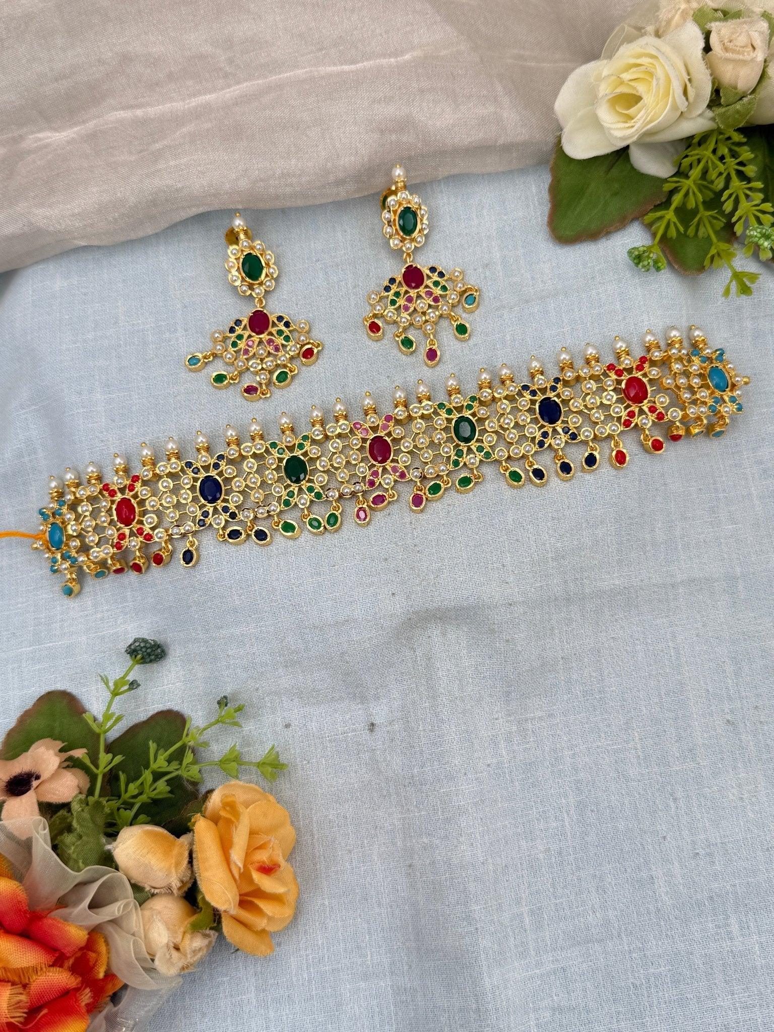 Luxurious Gold Like Antique Choker Necklace Set 0248 - Mahilas
