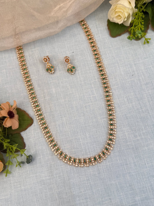 Luxurious Gold Stone Long Necklace Set 511 - Mahilas