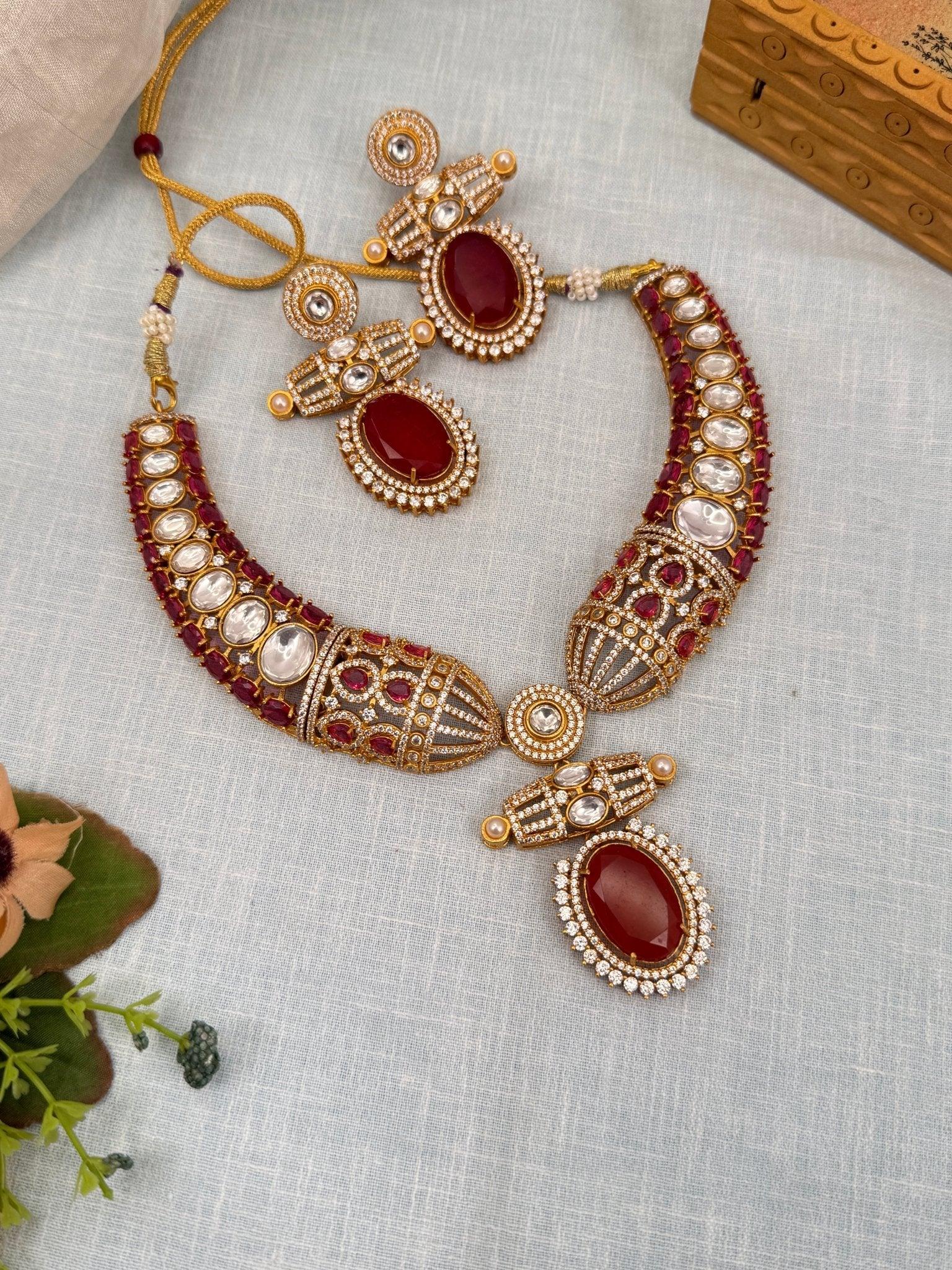 Luxurious Hasli Style White Stone Necklace Set 459 - 6 Colors - Mahilas