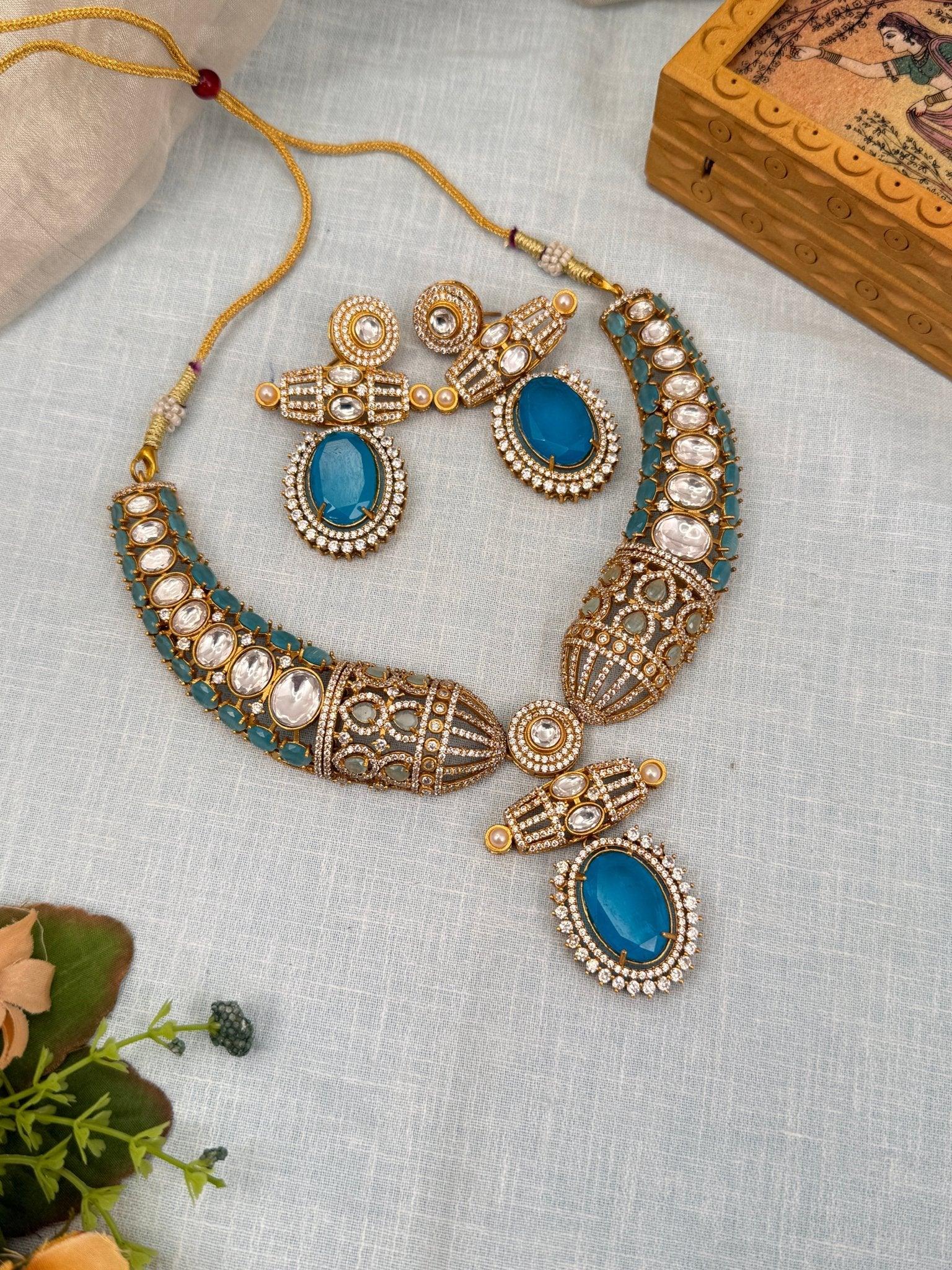 Luxurious Hasli Style White Stone Necklace Set 459 - 6 Colors - Mahilas