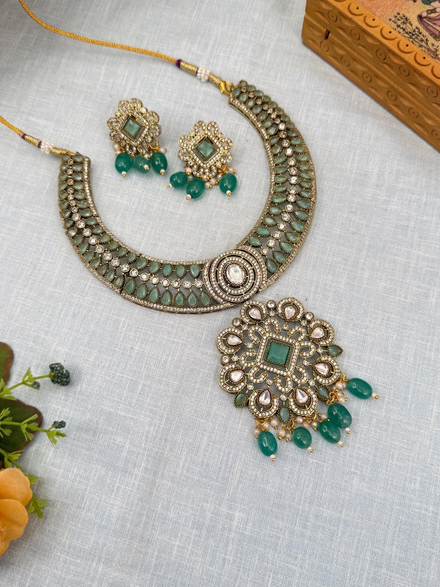 Luxurious Hasli Style White Stone Necklace Set 460 - 8 Colors - Mahilas