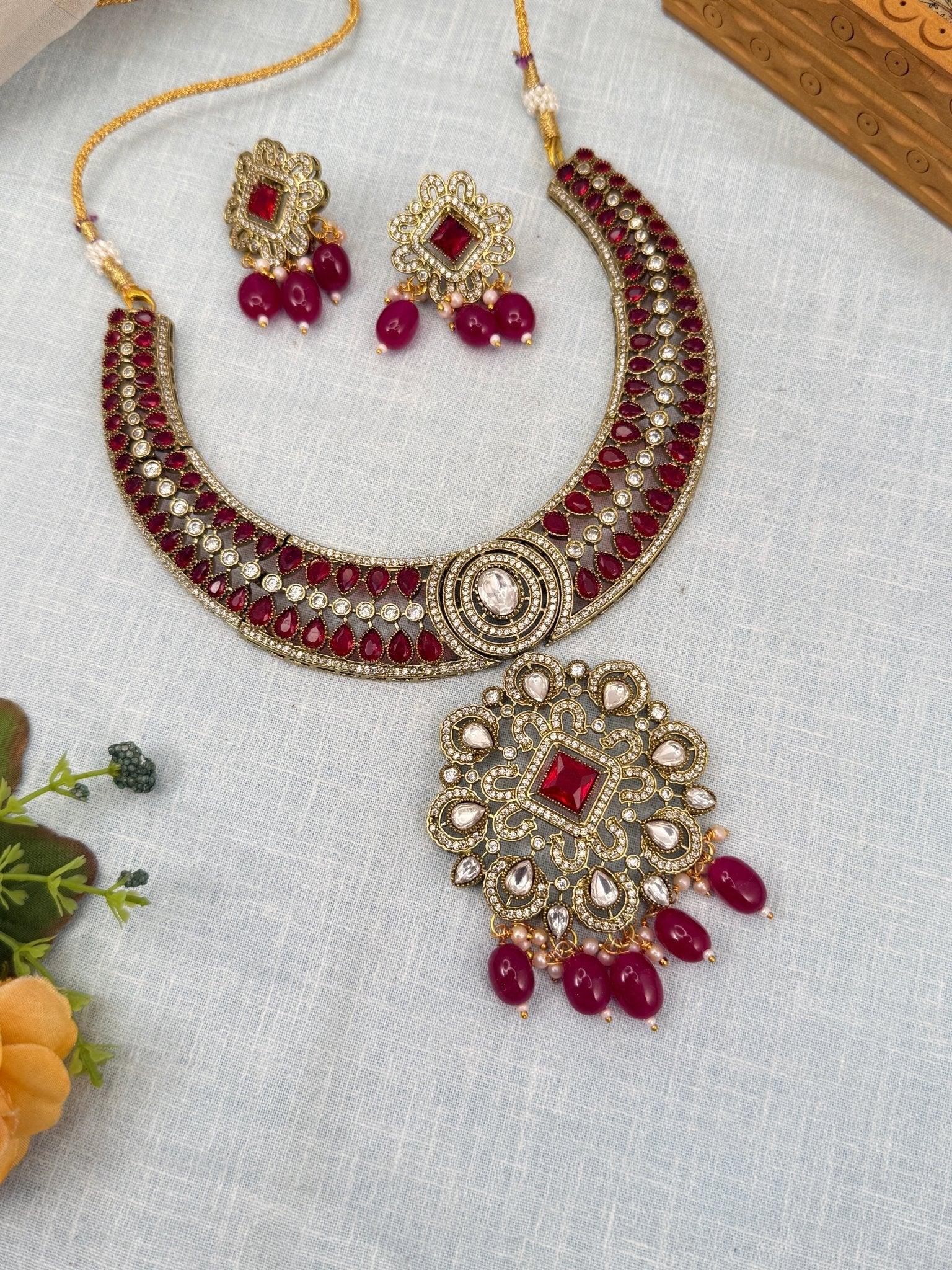 Luxurious Hasli Style White Stone Necklace Set 460 - 8 Colors - Mahilas
