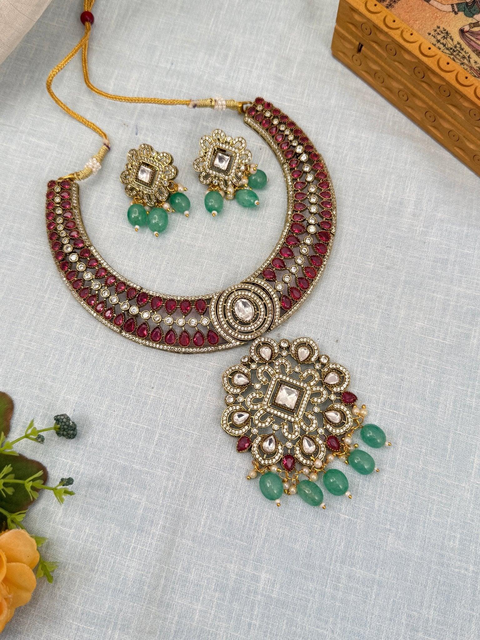 Luxurious Hasli Style White Stone Necklace Set 460 - 8 Colors - Mahilas