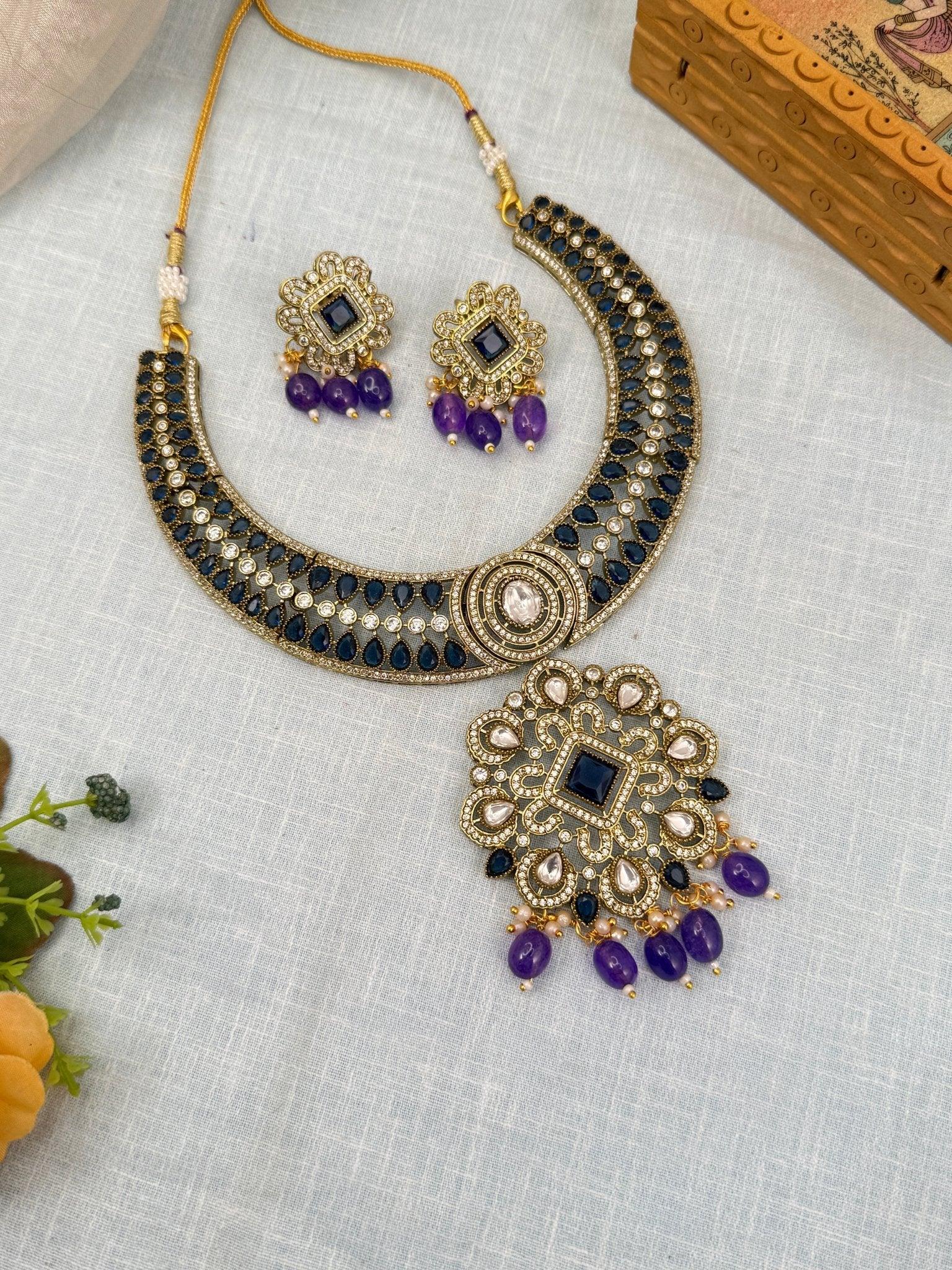 Luxurious Hasli Style White Stone Necklace Set 460 - 8 Colors - Mahilas