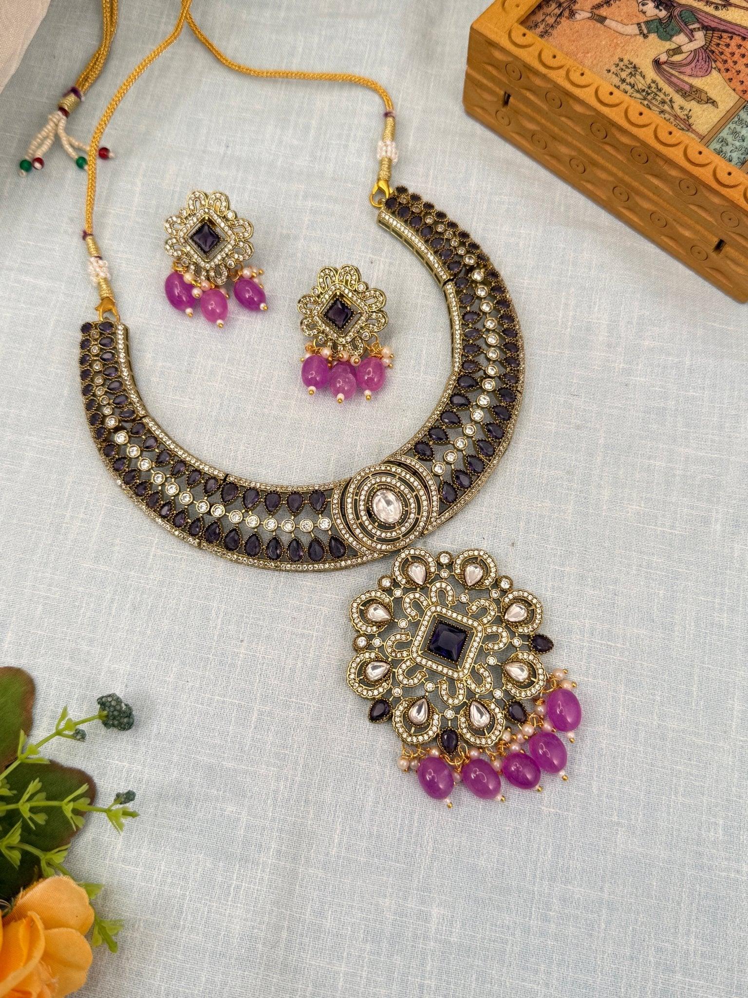 Luxurious Hasli Style White Stone Necklace Set 460 - 8 Colors - Mahilas