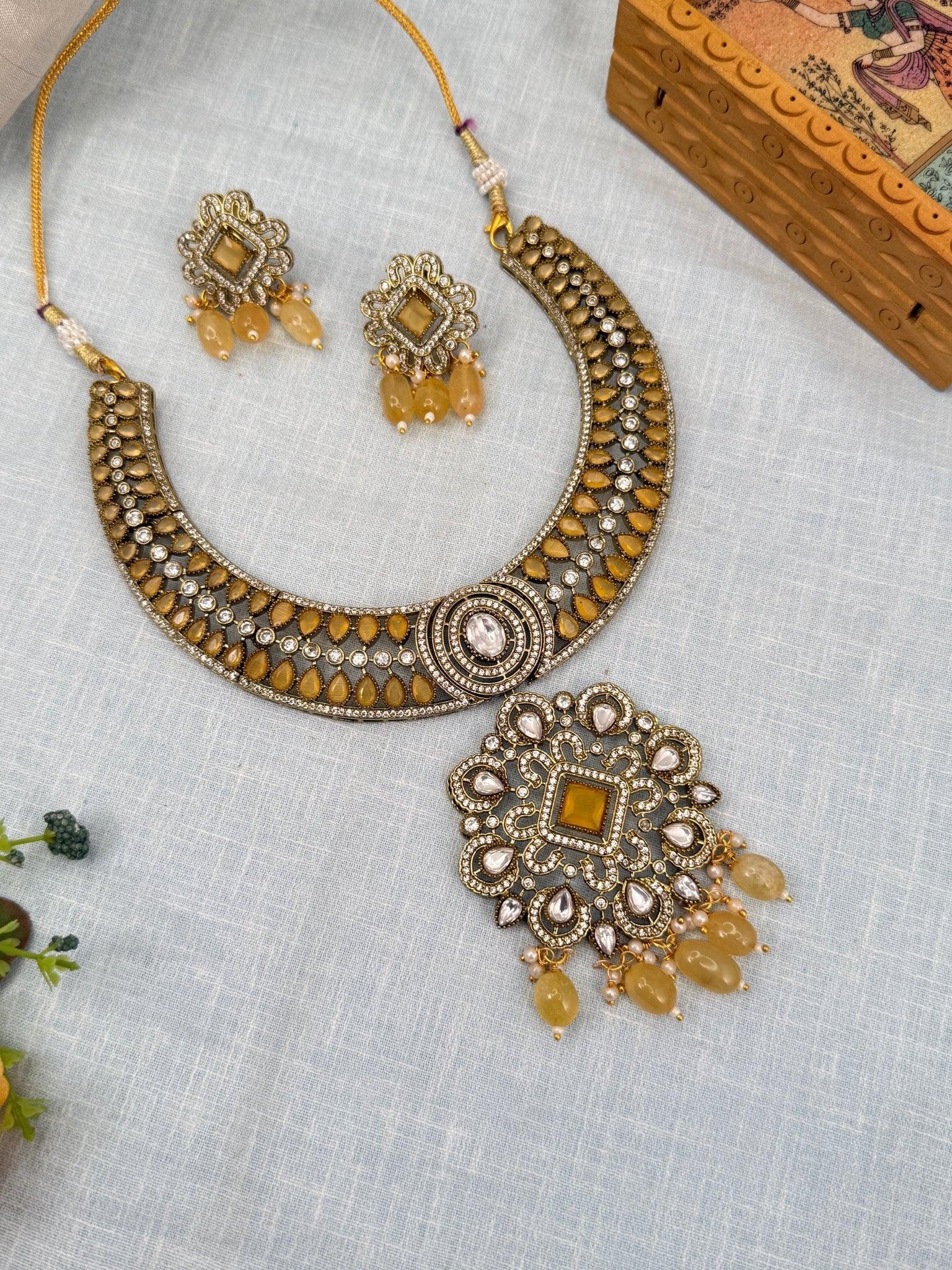 Luxurious Hasli Style White Stone Necklace Set 460 - 8 Colors - Mahilas