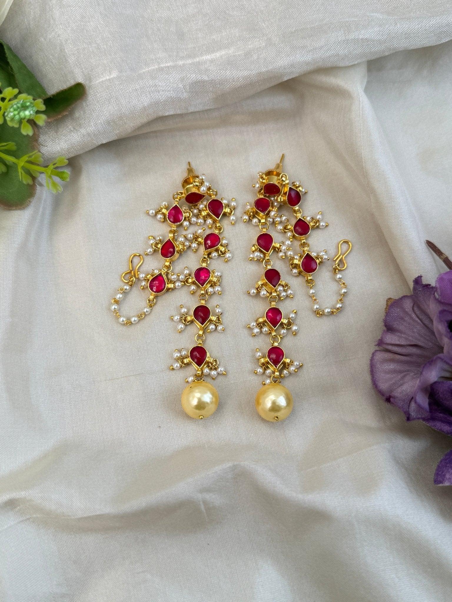 Luxurious Jadau Earring With Maatal Single Line 0505 - Mahilas