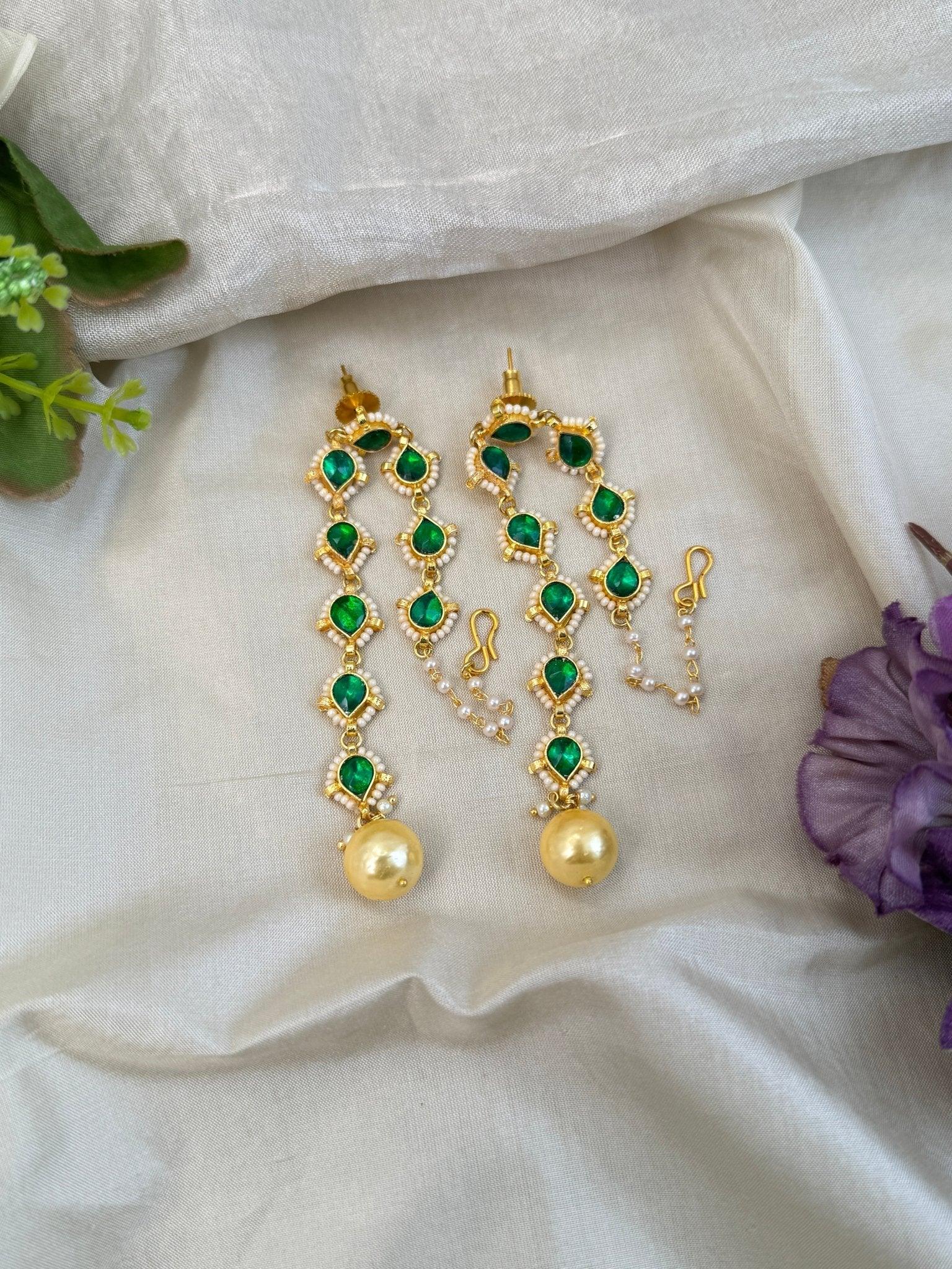 Luxurious Jadau Earring With Maatal Single Line 0506 - Mahilas