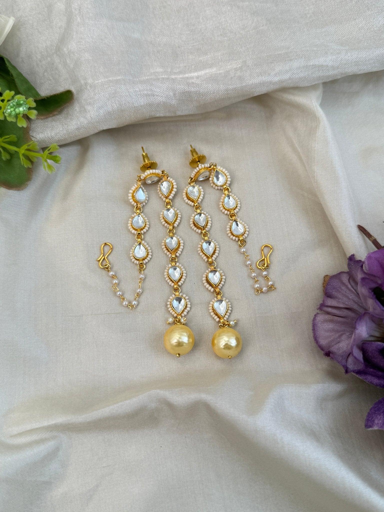 Luxurious Jadau Earring With Maatal Single Line 0507 - Mahilas