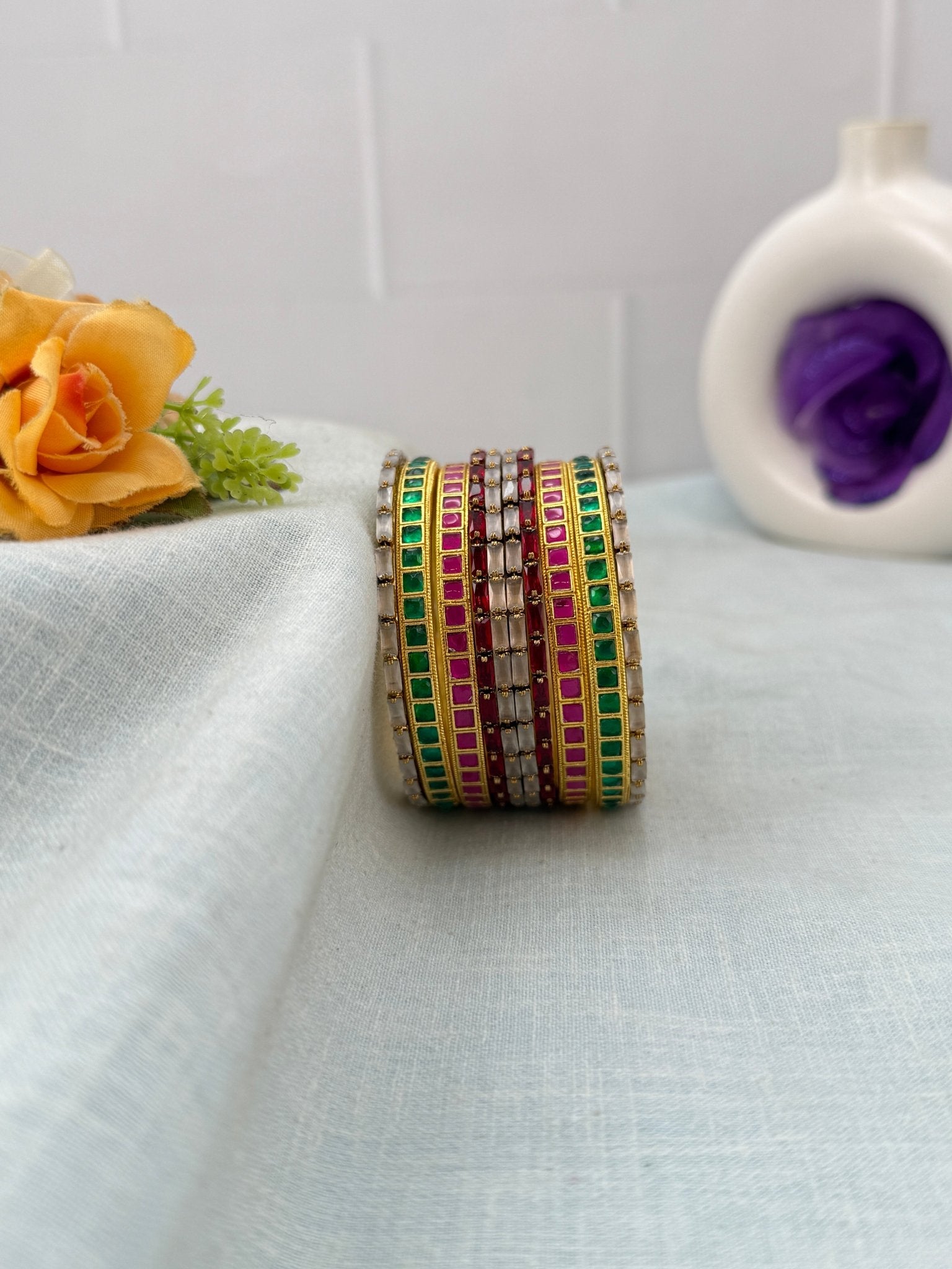 Luxurious Jadau Kundan and Victorian Bangle Set 5294 - Mahilas