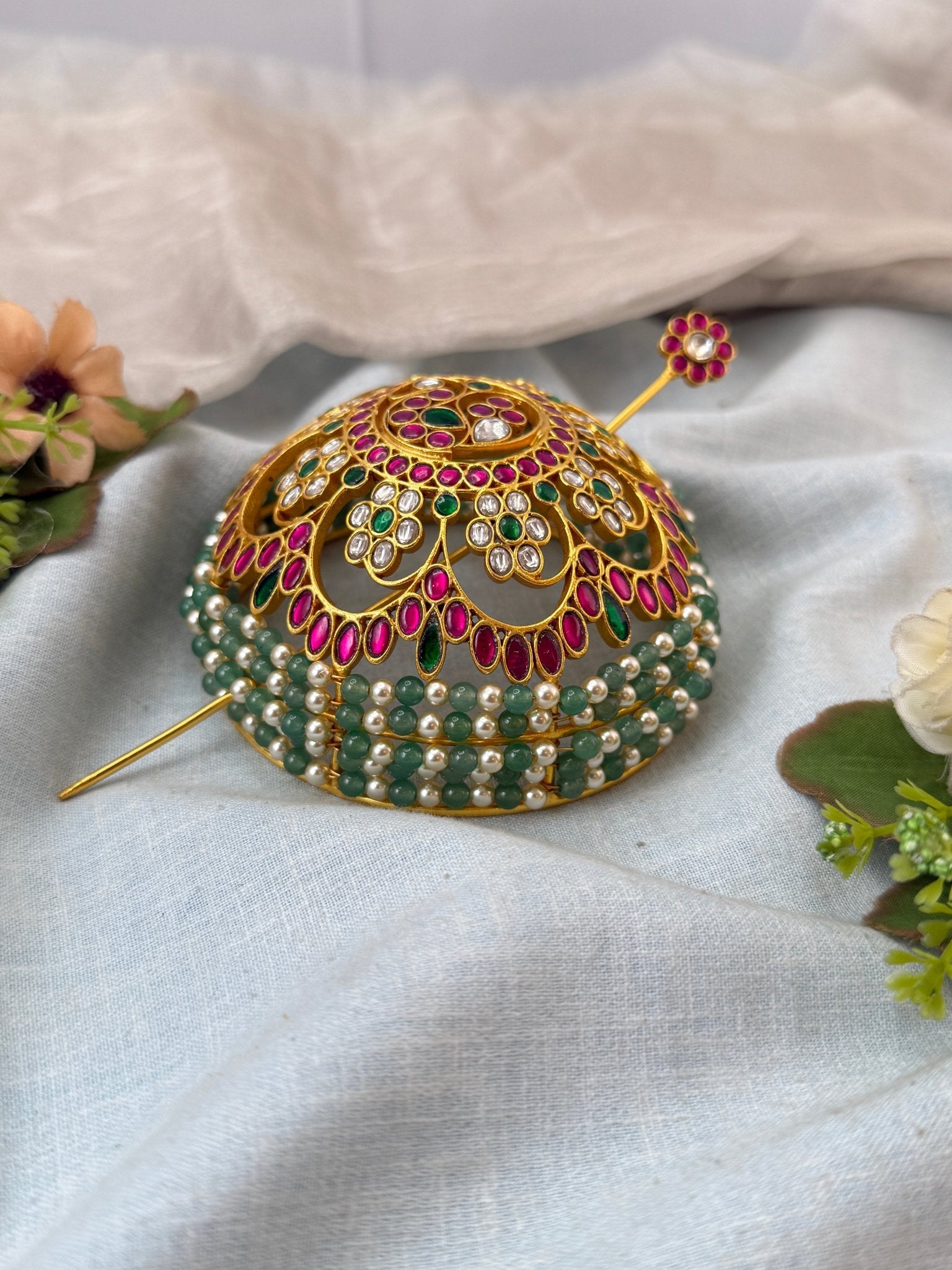 Luxurious Jadau Kundan Bun Cage Jadebille Kuppa 0127 - Mahilas