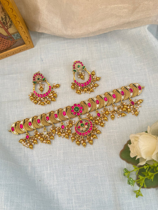 Luxurious Jadau Kundan Choker Necklace Set 563 - Mahilas