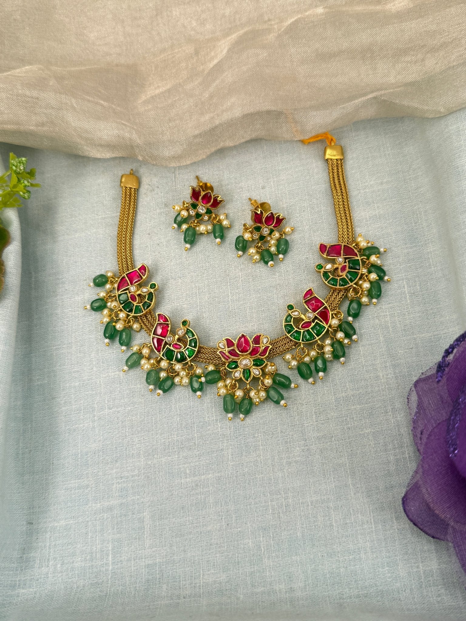 Luxurious Jadau Kundan Choker Necklace Set 628 - Mahilas