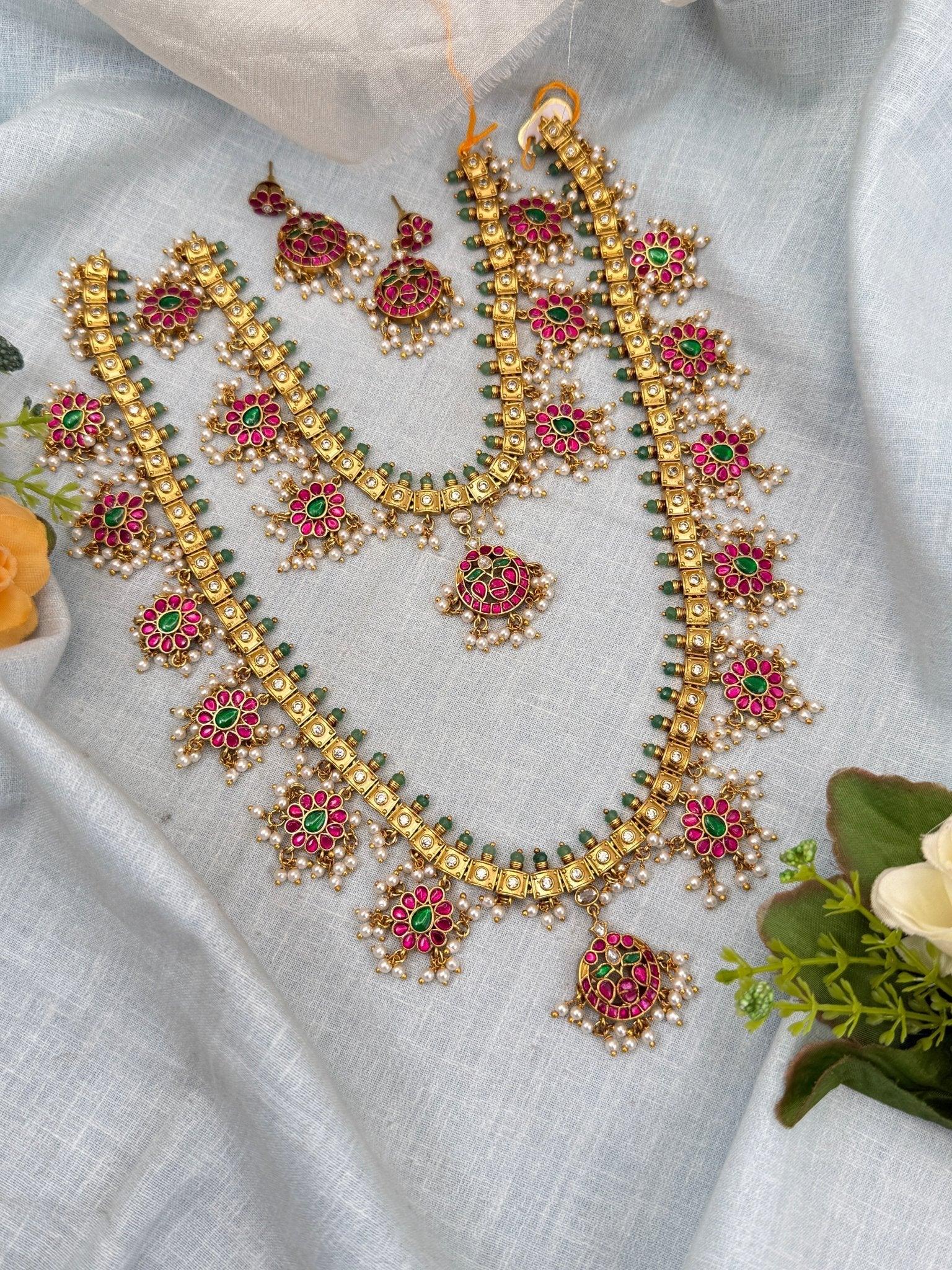 Luxurious Jadau Kundan Guttapusalu Necklace Set 607 - Mahilas