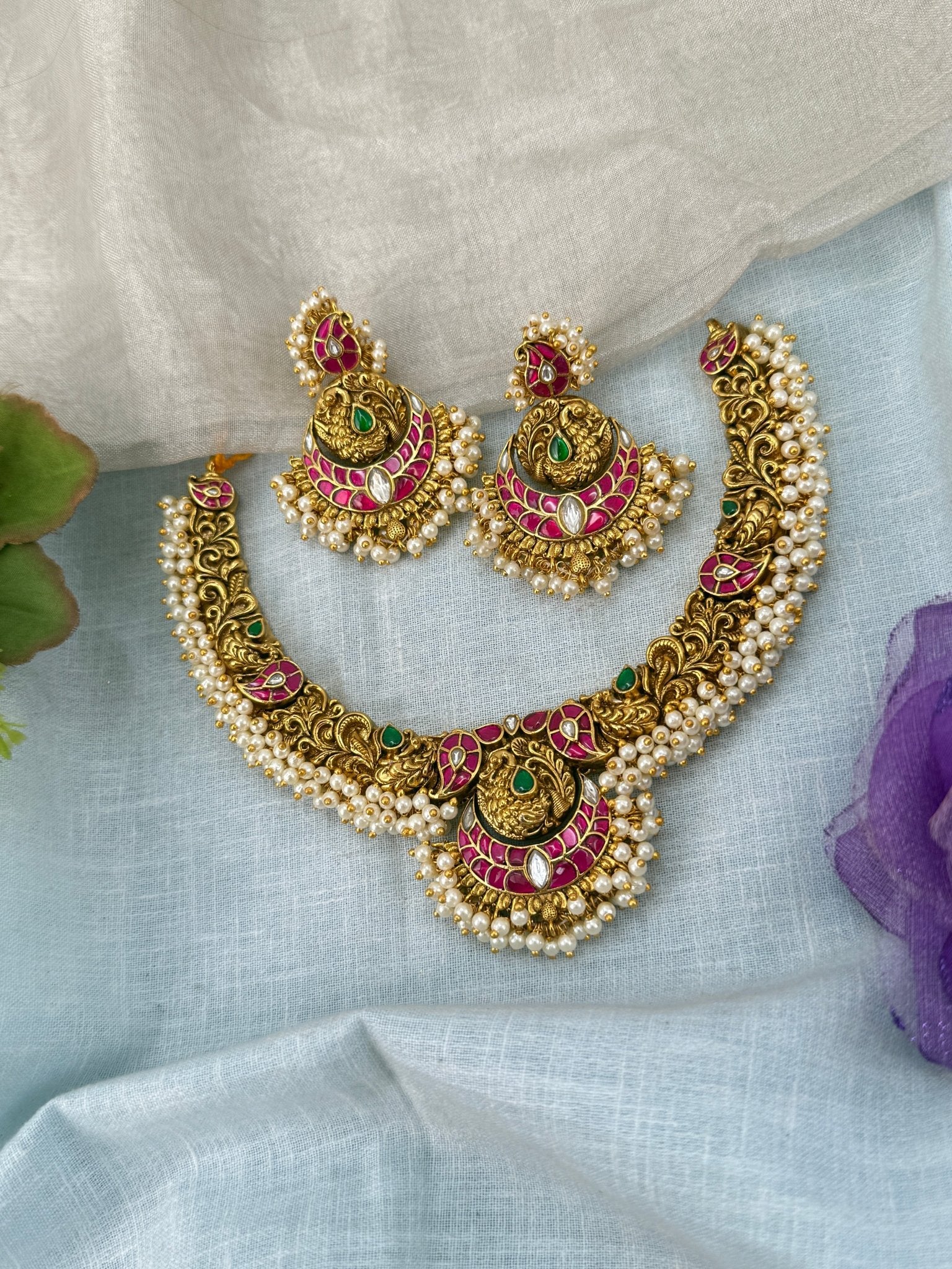 Luxurious Jadau Kundan Hasli Style Peacock Choker Necklace 656 - Mahilas