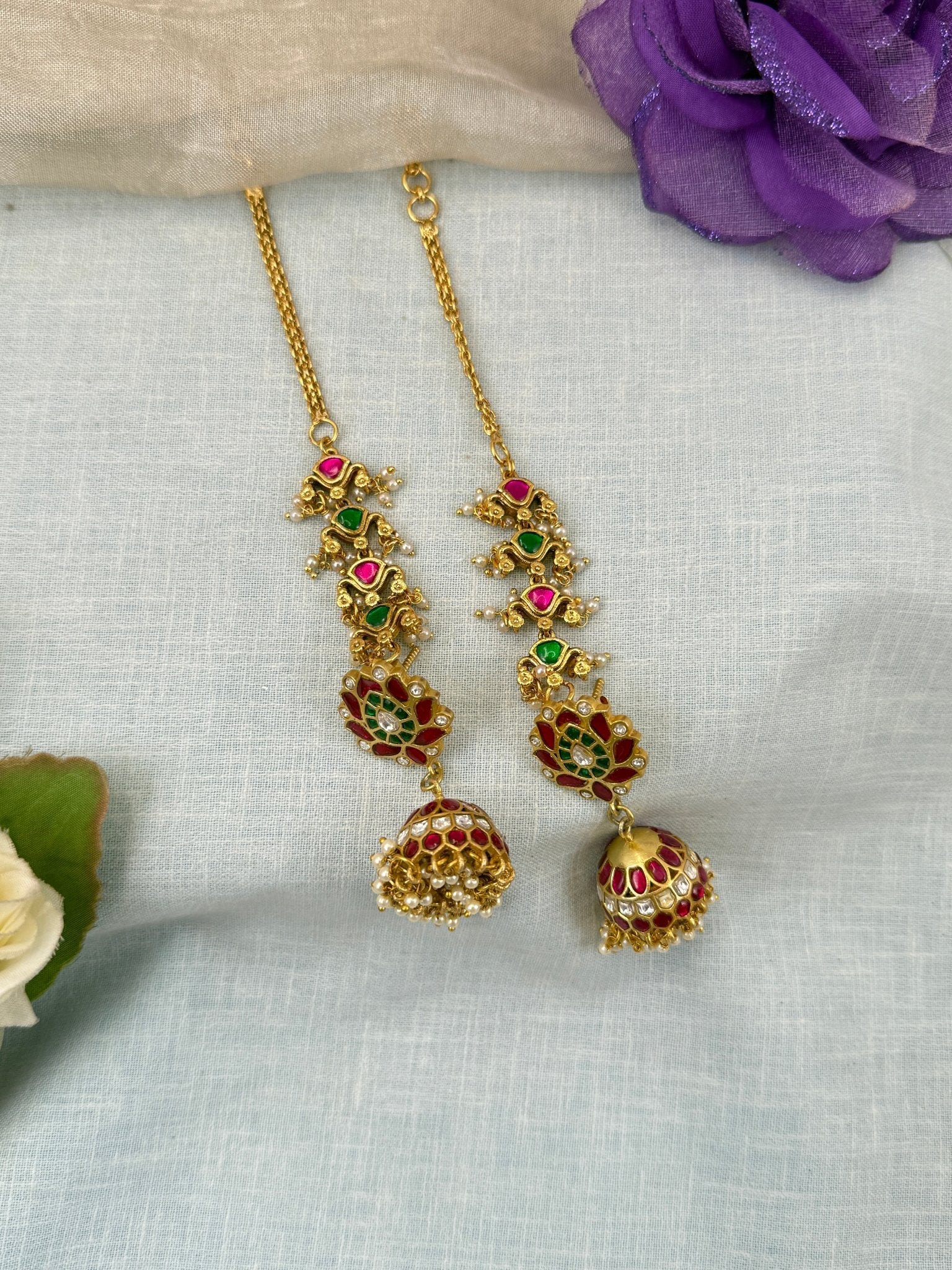 Luxurious Jadau Kundan Jhumka With Maatal 0582 - Mahilas
