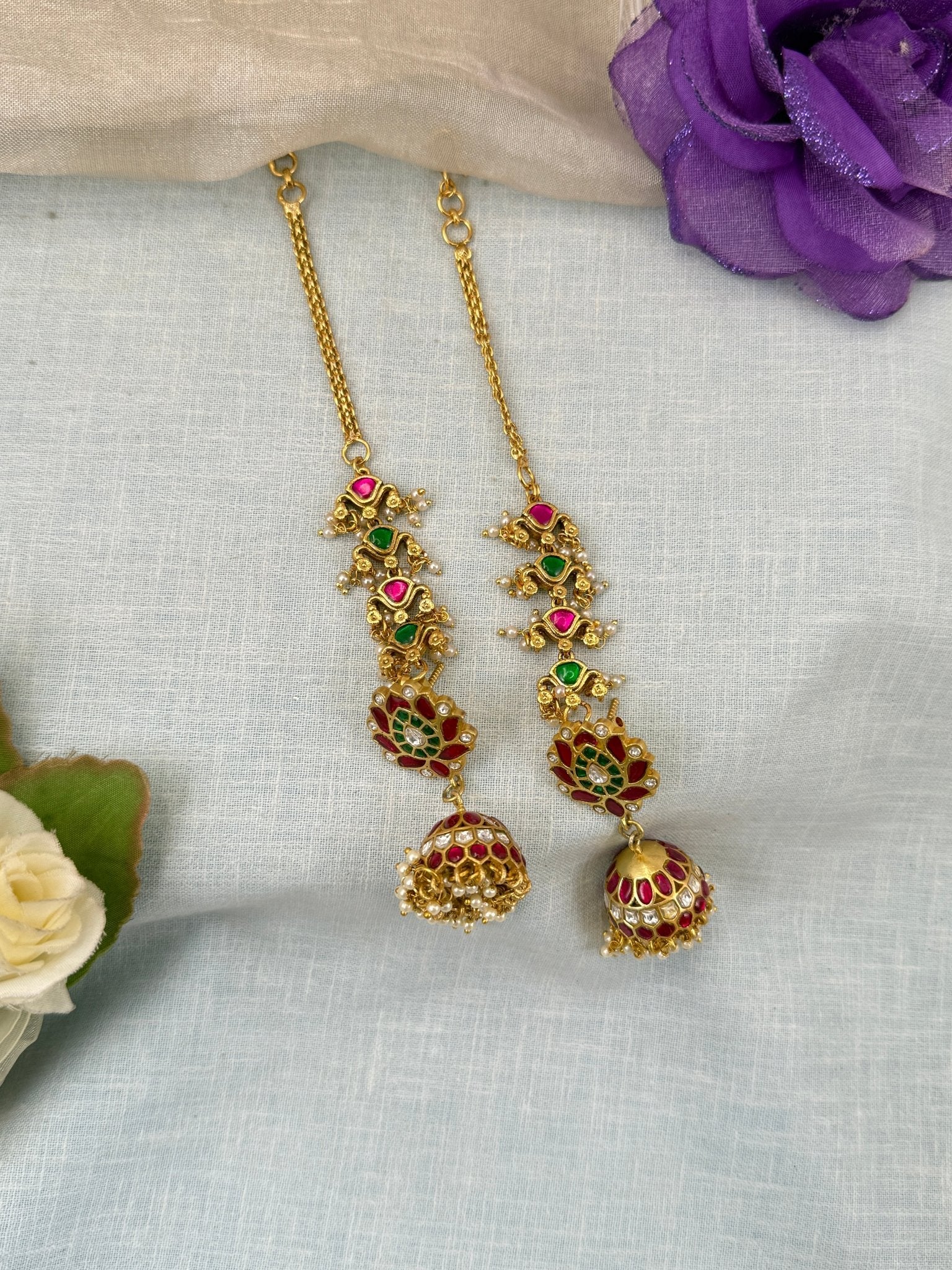 Luxurious Jadau Kundan Jhumka With Maatal 0582 - Mahilas