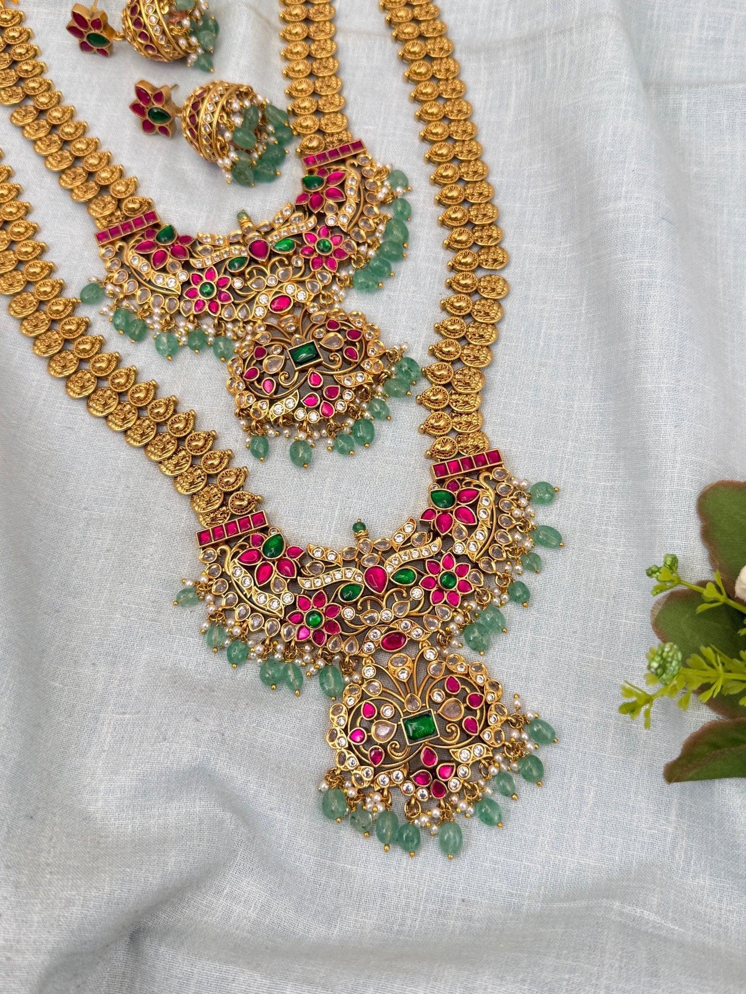 Luxurious Jadau Kundan Kaasu Bridal Necklace Set 606 - Mahilas