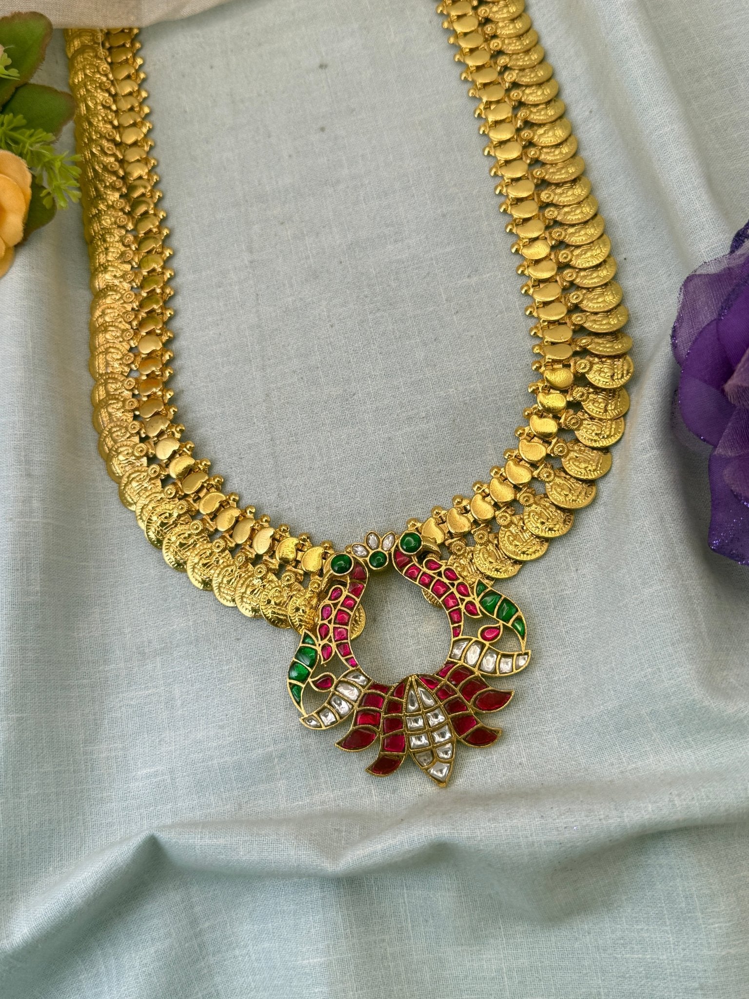 Luxurious Jadau Kundan Kaasu Long Necklace Set 1058 - Mahilas