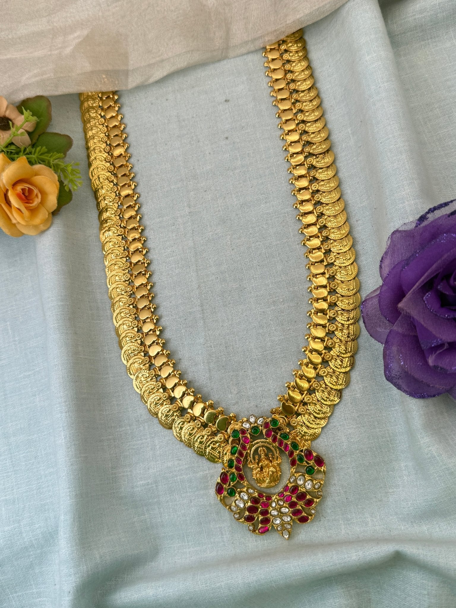 Luxurious Jadau Kundan Kaasu Long Necklace Set 1061 - Mahilas