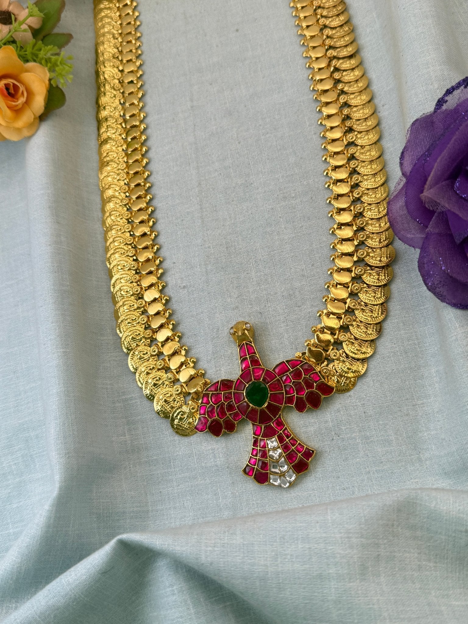 Luxurious Jadau Kundan Kaasu Long Necklace Set 1063 - Mahilas