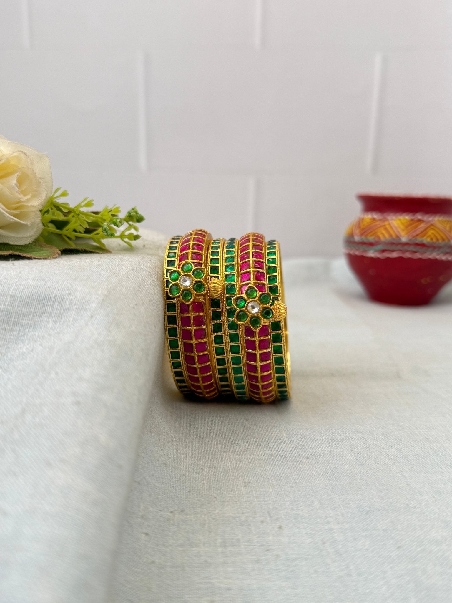 Luxurious Jadau Kundan Kada & Premium Jadau Bridal Bangle Set - 5313 - Mahilas