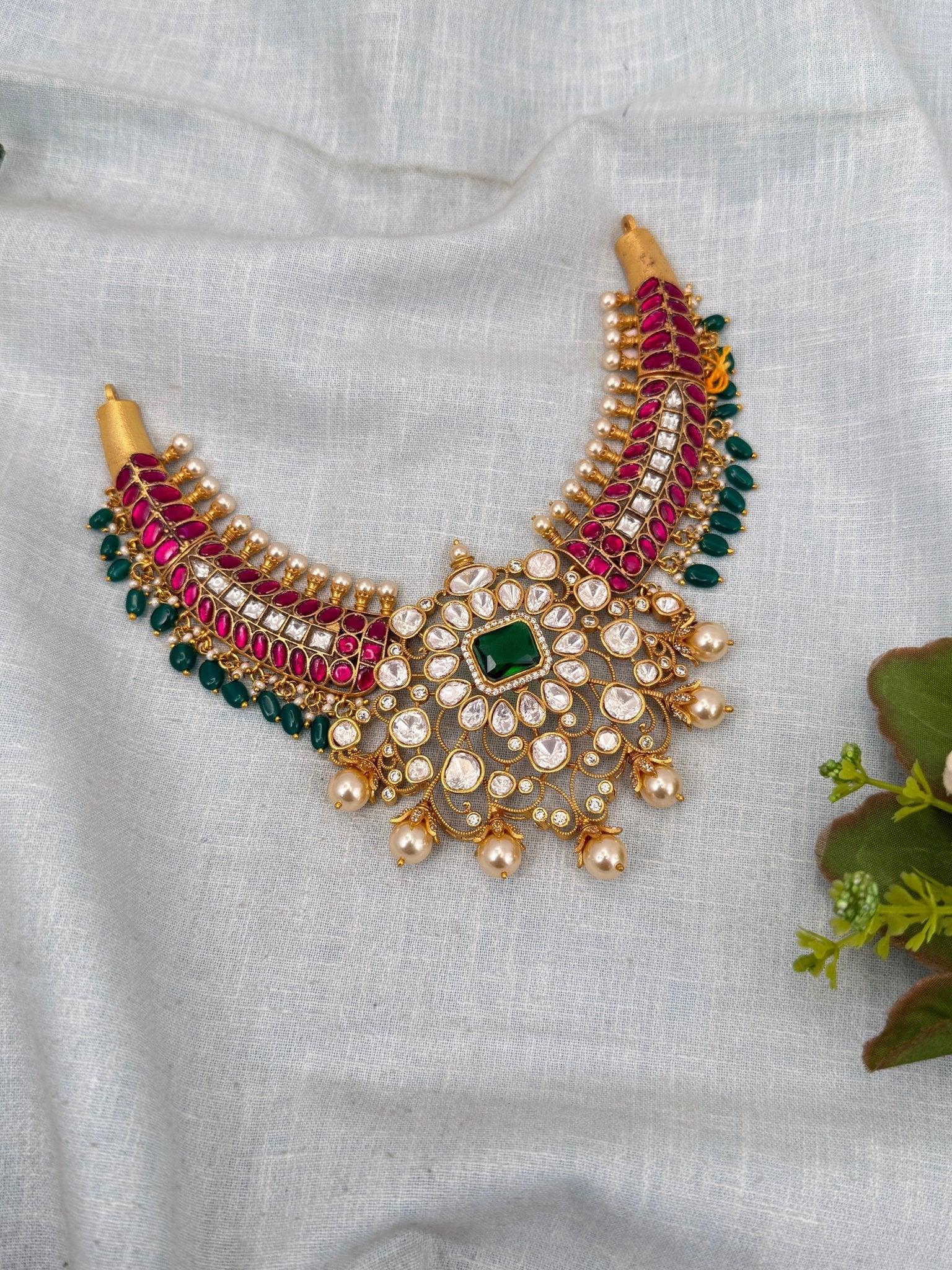 Luxurious Jadau Kundan Kanti Style Choker Necklace Set 605 - Mahilas